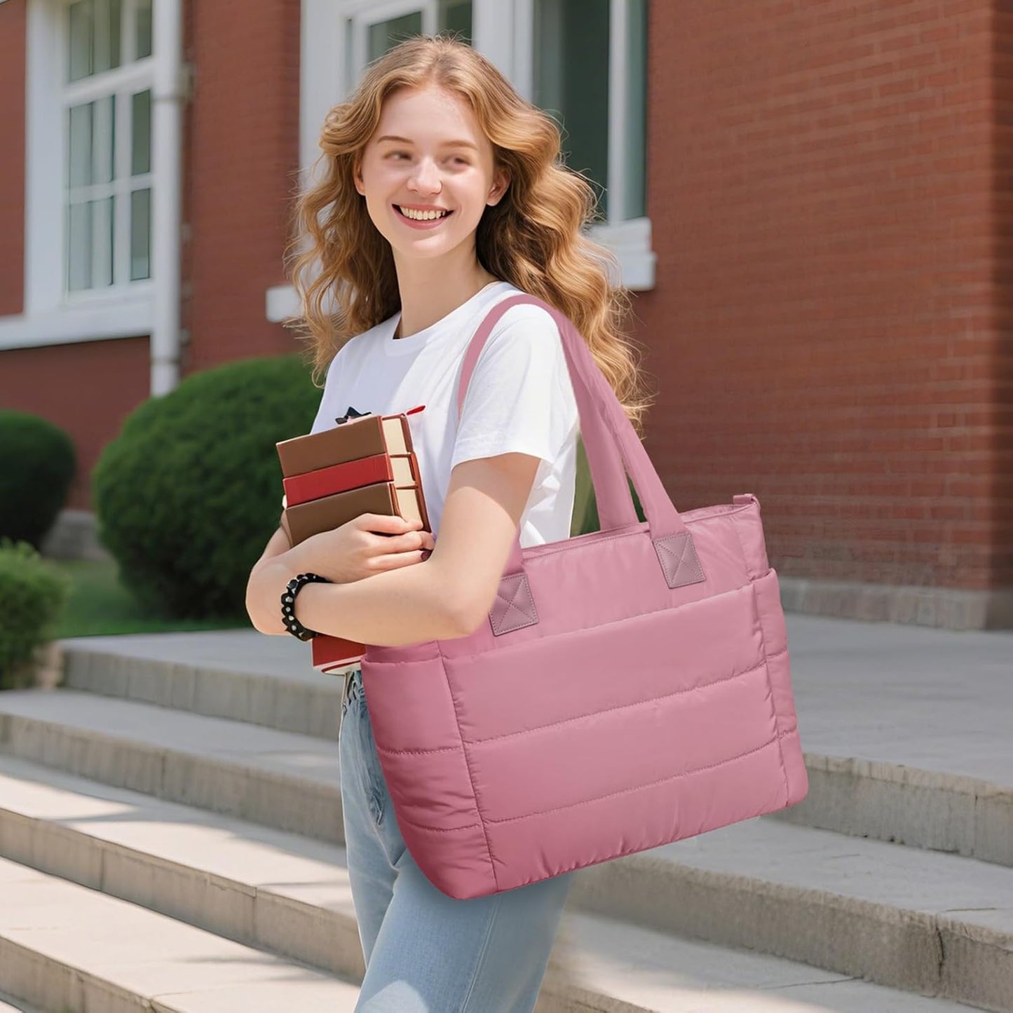 Tote Bag for Women Puffer Tote Bag Large Nurse Bags Shoulder Handbag with Zipper for Work Travel