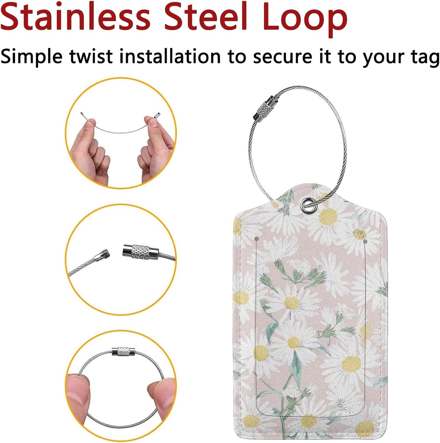 2 Pack Luggage Tags for Suitcase, Privacy Cover ID Label with Stainless Steel and Address Card for Travel Bag Backpack Cruise Ship Essentials Tag Women Girls - Daisy Flower Floral