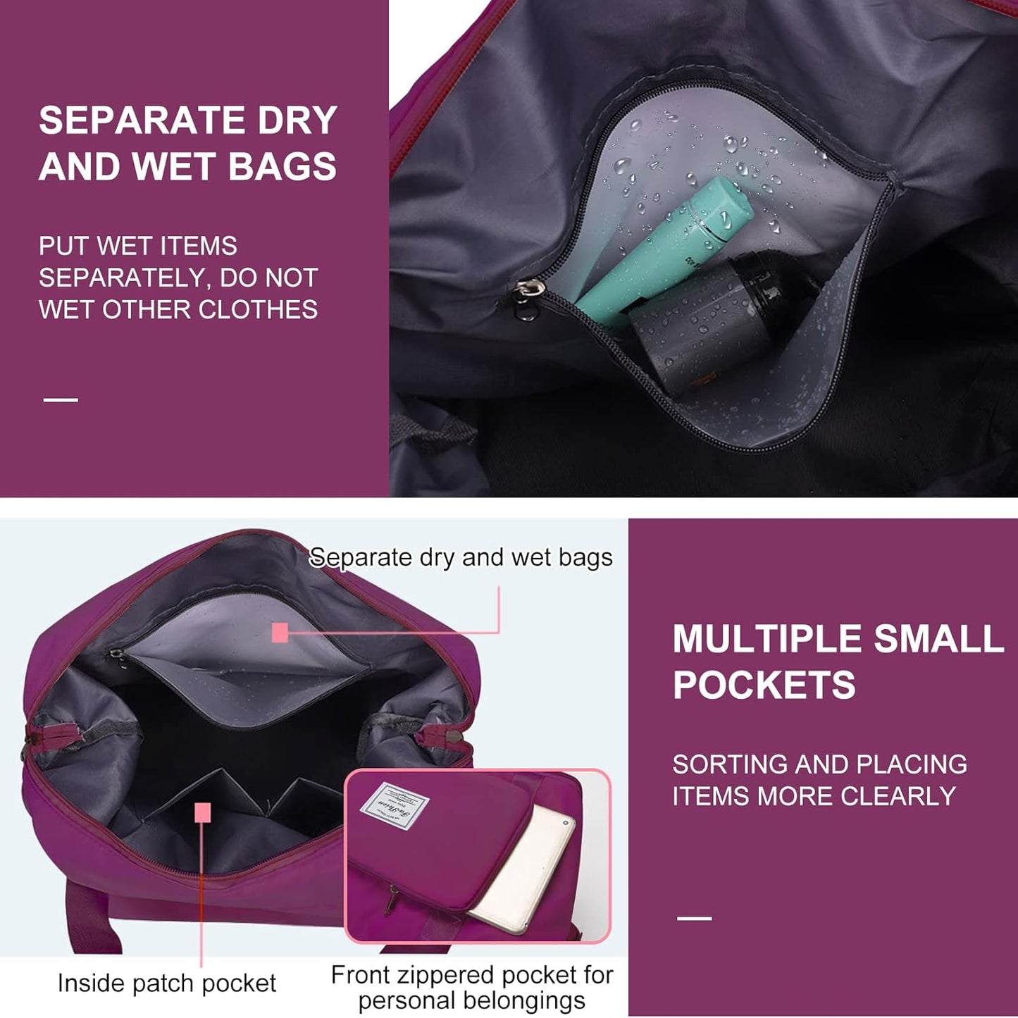 Large Capacity Folding Travel Tote Bag, Oxford Fabric Waterproof Lightweight Foldable Travel Duffel Bag, Portable Expandable Travel Bag, Dry and Wet Separation Carry On Bag for Airplanes