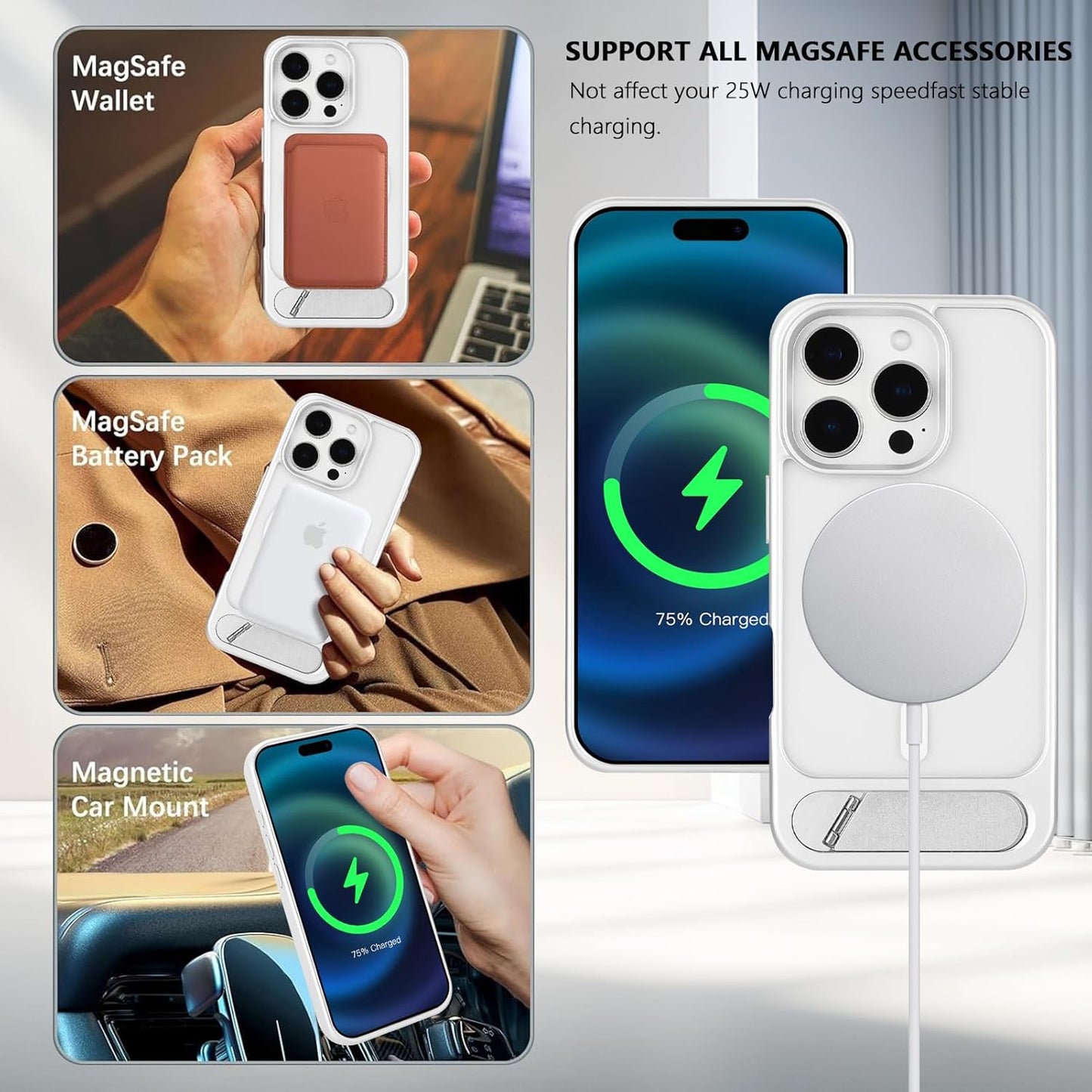 Tikoo Strong Magnetic for iPhone 16 Pro Case with Magsafe and Built-in Invisible Kickstand Slim Translucent Matte Military Grade Protective Phone Case for iPhone 16 Pro 6.3”