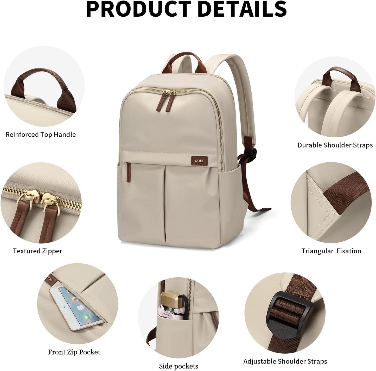 GOLF SUPAGS Laptop Backpack with Separate Laptop Compartment Water Resistant Computer Backpacks Fits 15 Inch Notebook Travel Work Bags for Women (Apricot)