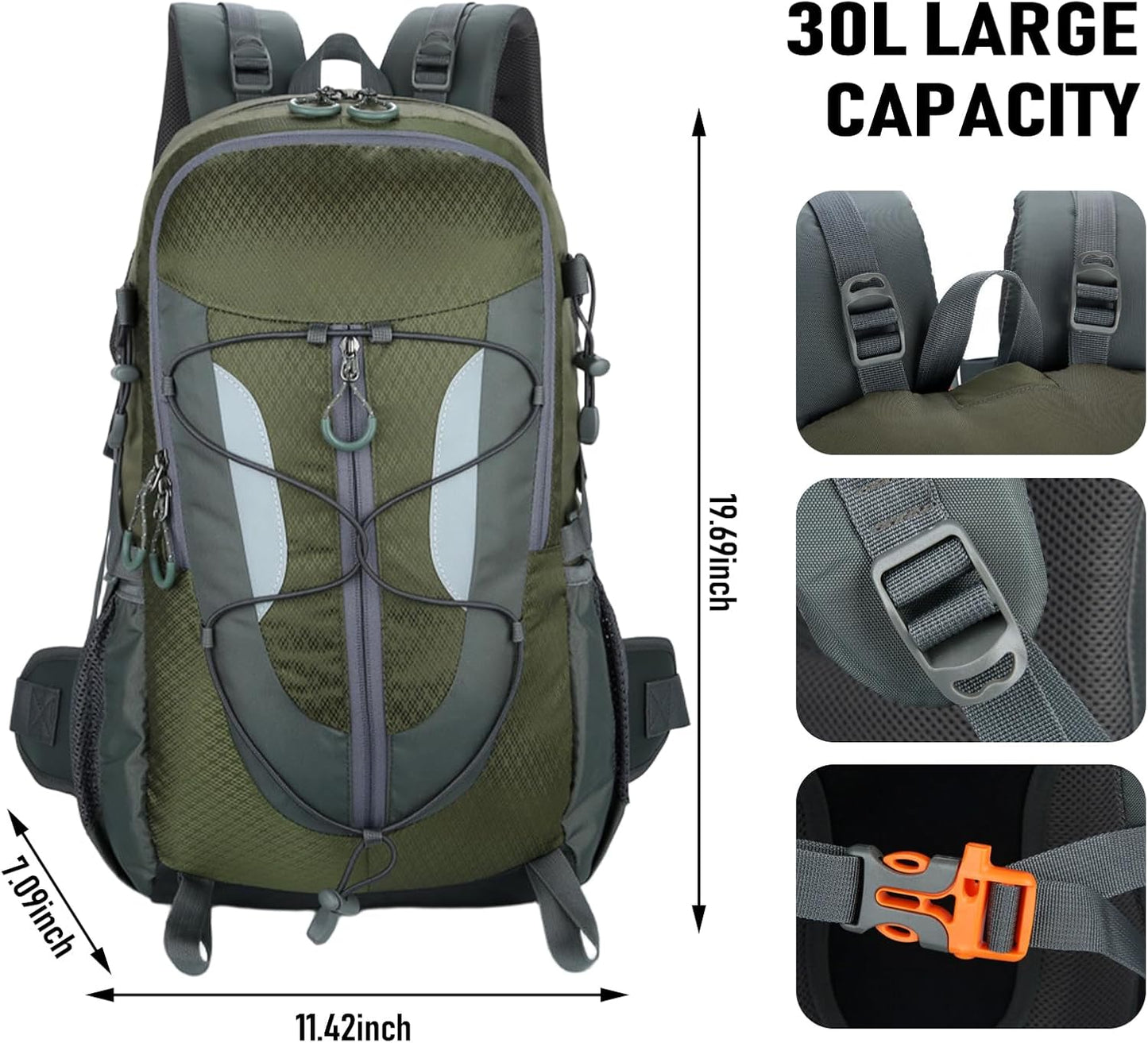 30L Hiking Backpack, Waterproof Outdoor Bag, Travel Camping, Men'S And Women'S Sports Backpack (Army green)