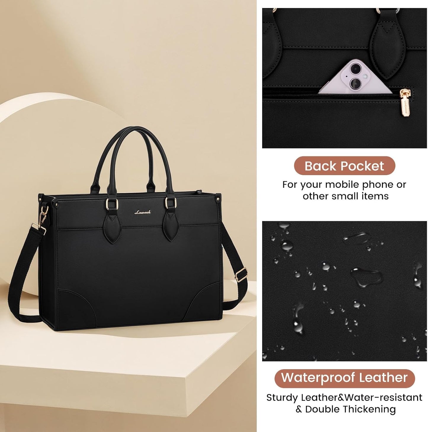 LOVEVOOK Laptop Bag for Women 17 lnch,Waterproof Laptops Tote Bags for Womens,Professional Work Bags for Women with Cup Holder,Large Laptop Purse Computer Briefcase Office Teacher Clutch Bag,2 PCS