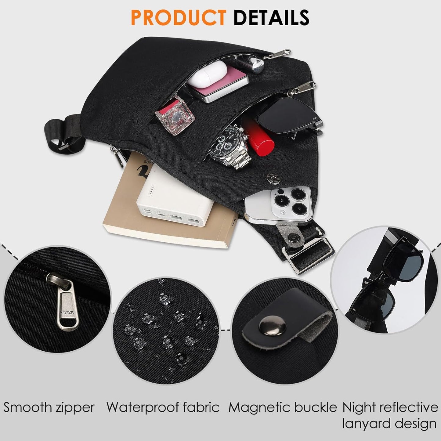 Sling Bag Anti-Theft Crossbody Bag for Women Men Sling Backpack Multipurpose Travel Essentials Hiking Chest Bag Daypack