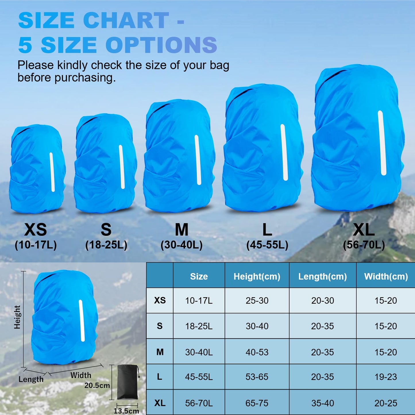 LAMA 2 Pack Waterproof Rain Cover for Backpack, Reflective Rucksack Rain Cover for