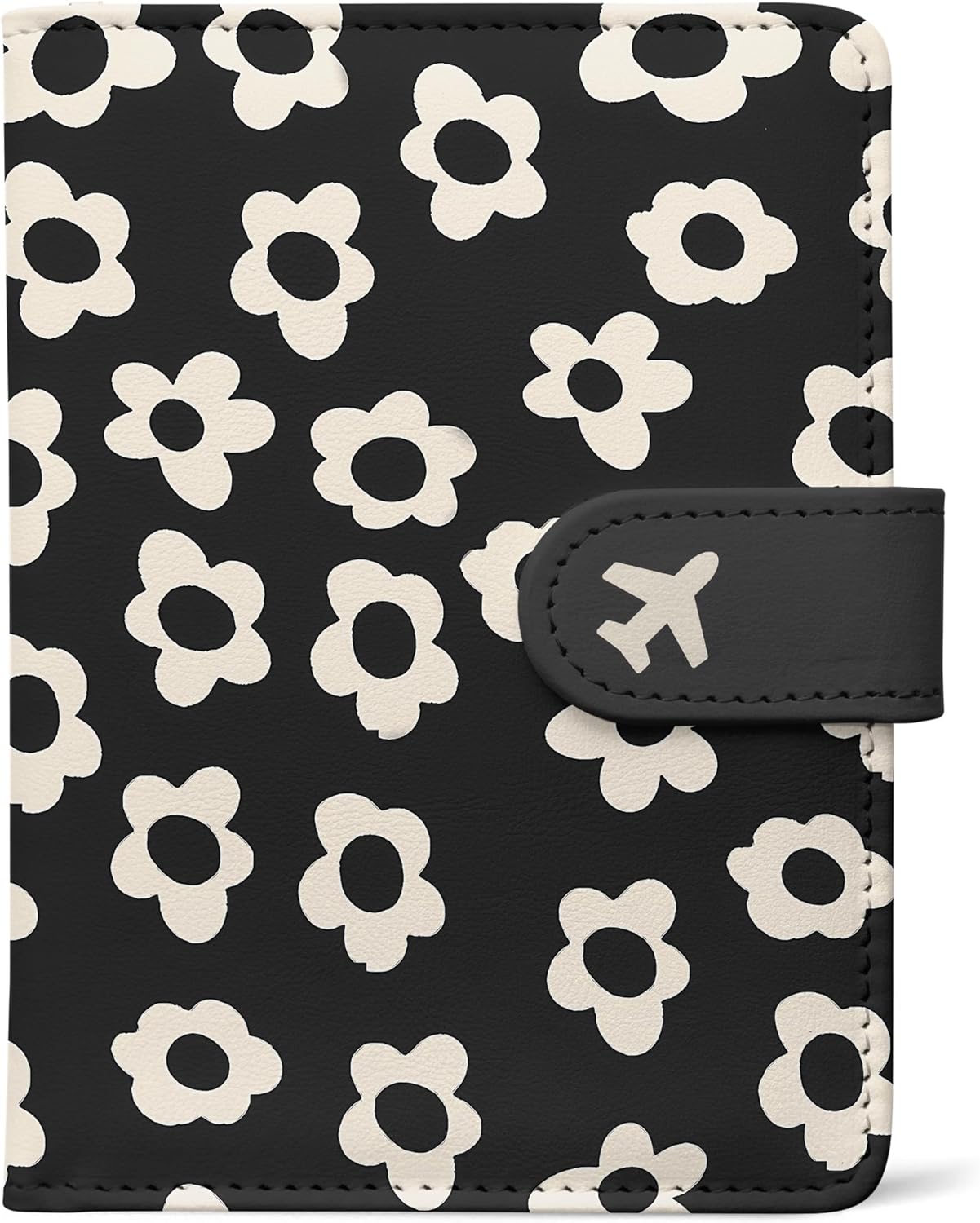 Passport Holder, Travel Wallet Cover with Pen Loop | Cute RFID Blocking Leather Case with Magnetic Closure for Travel Essentials-Flower