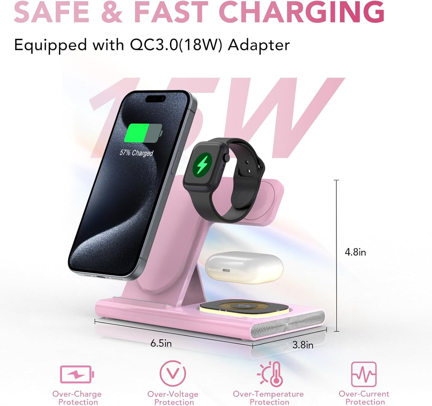 3 in 1 Charging Station for iPhone 17 - Wireless Charger for Apple Devices for iPhone 17 16 15 14 13 12 11 Pro Max - Foldable Wireless Charging Station Dock Stand for Apple Watch Series & AirPods