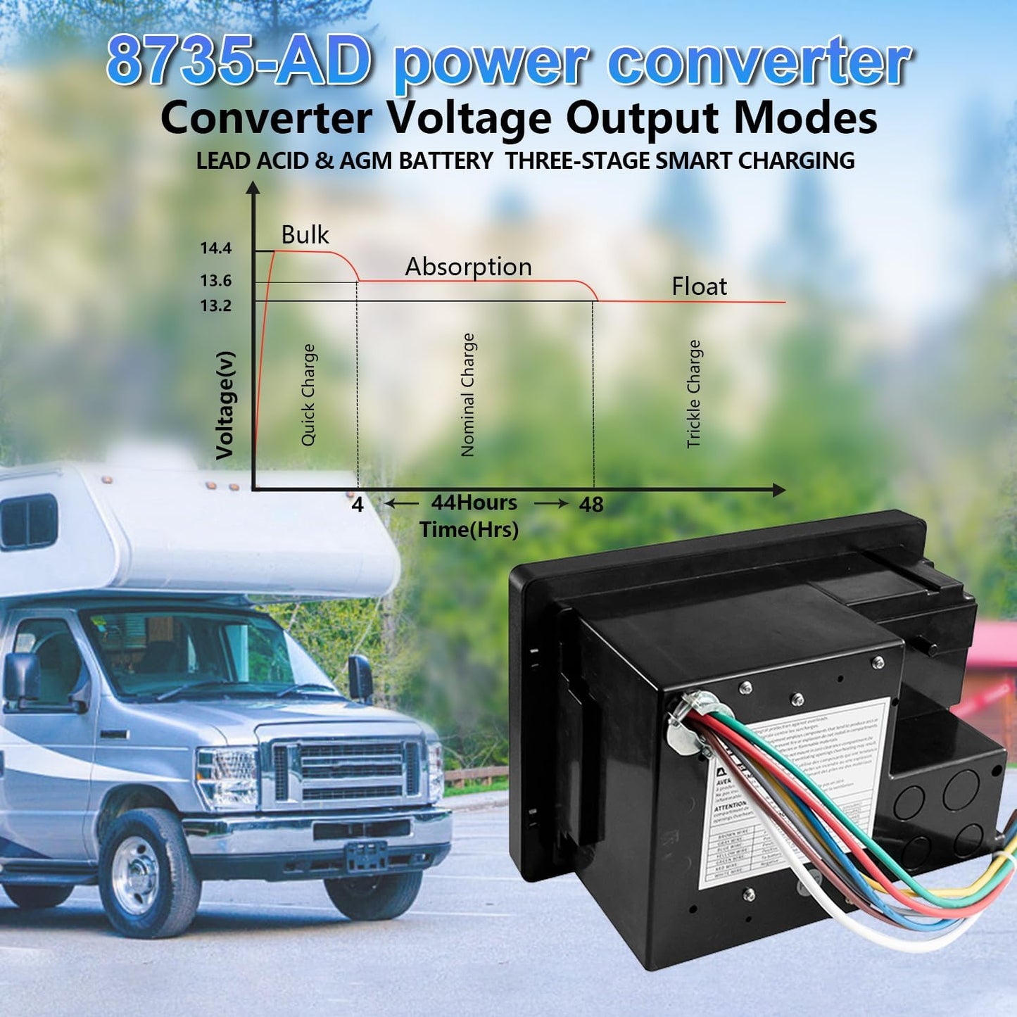 WF8735-AD Power Converter/Charger, Black 30 Amp Power Center,30/35 Amp DC Output, 30 amp rv Converter Battery Chargers for rv,Camper,caravans,Travel Trailer