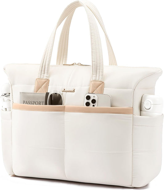LOVEVOOK Tote Bag for Women,Light Puffer Tote Bag with Multi-pockets,Stylish Carry on Laptop Bags for Daily,Travel,Work,Gym