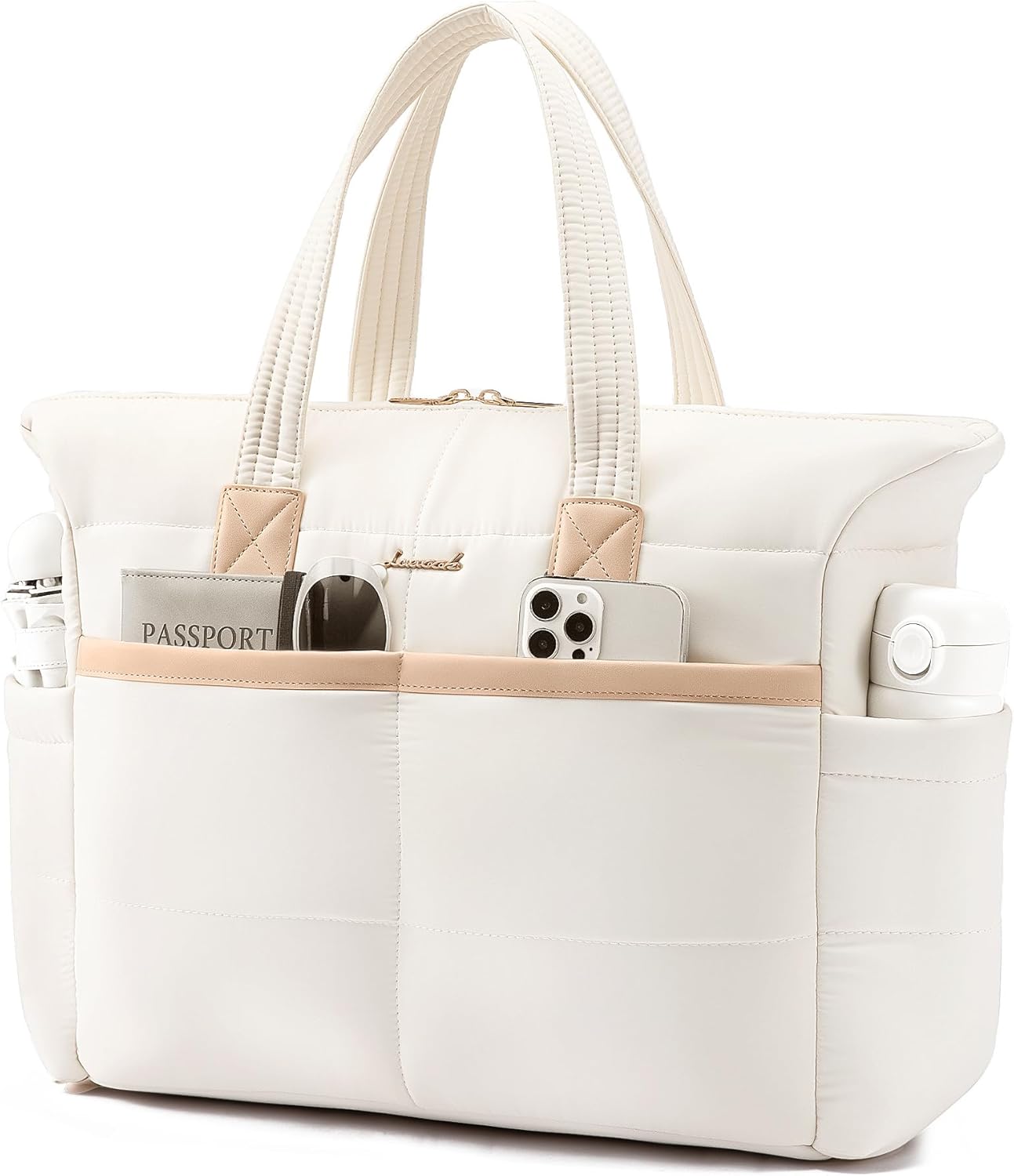 LOVEVOOK Tote Bag for Women,Light Puffer Tote Bag with Multi-pockets,Stylish Carry on Laptop Bags for Daily,Travel,Work,Gym