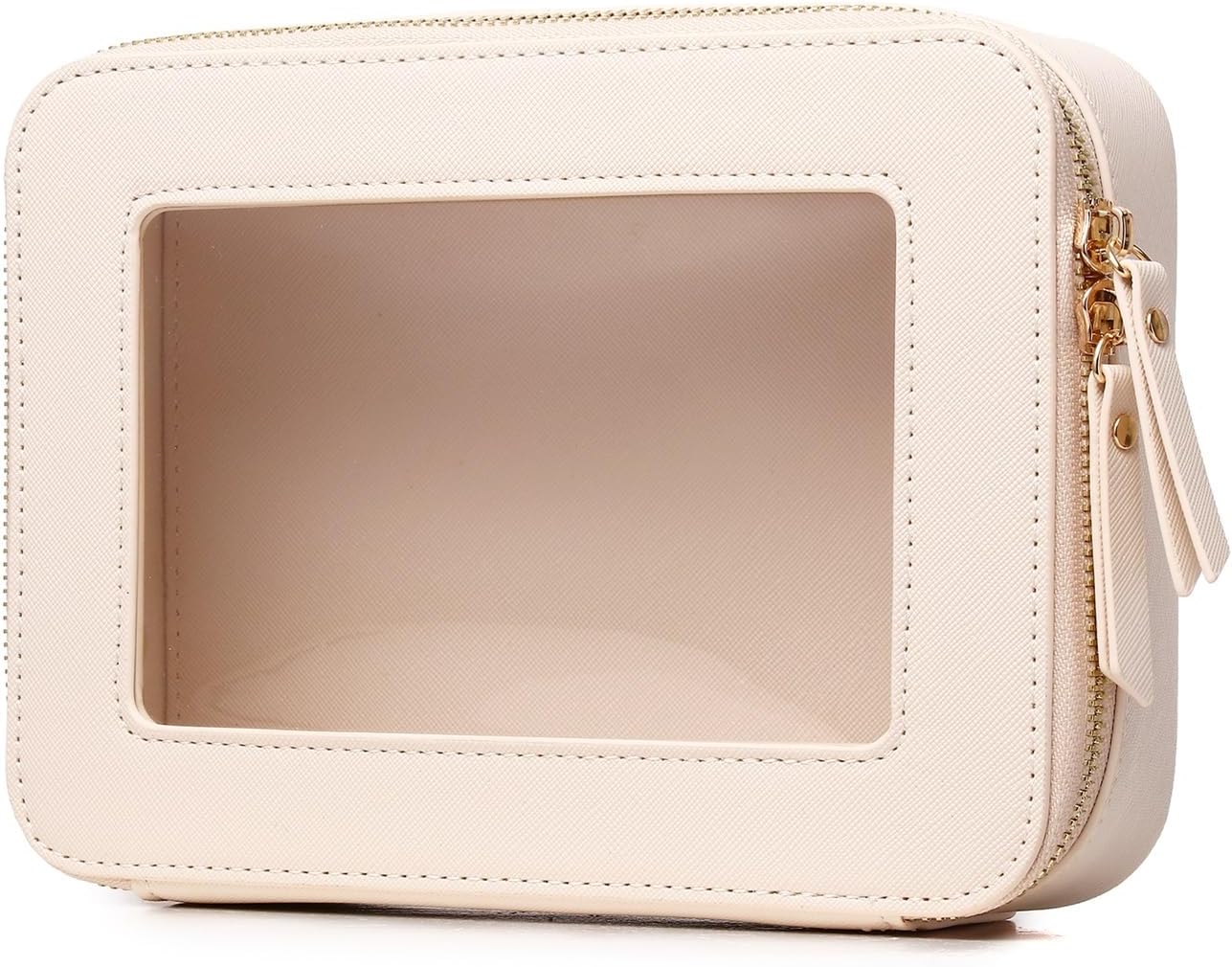 Clear Makeup Bag Women's Waterproof Travel Cosmetic Case and Toiletry Bag Portable Makeup Organizer Bag Car Essential with Zipper (Beige, M-1)