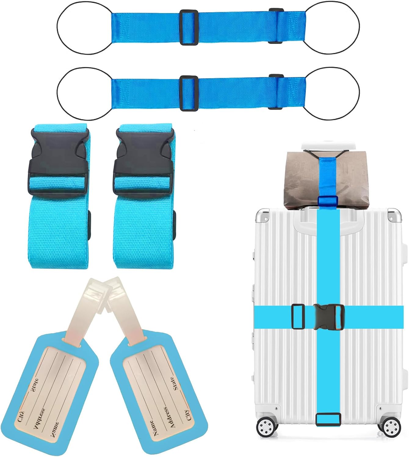 Adjustable Luggage Straps for Suitcases TSA Approved,6 Pack Suitcase Strap Travel Luggage Connector Belt for Bags,Luggage Tags for Suitcases，Luggage Straps to Connect Two Suitcases(Blue)