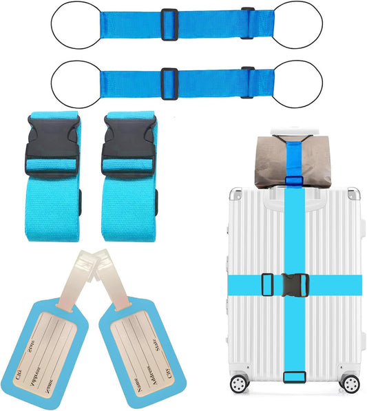 Adjustable Luggage Straps for Suitcases TSA Approved,6 Pack Suitcase Strap Travel Luggage Connector Belt for Bags,Luggage Tags for Suitcases，Luggage Straps to Connect Two Suitcases(Blue)