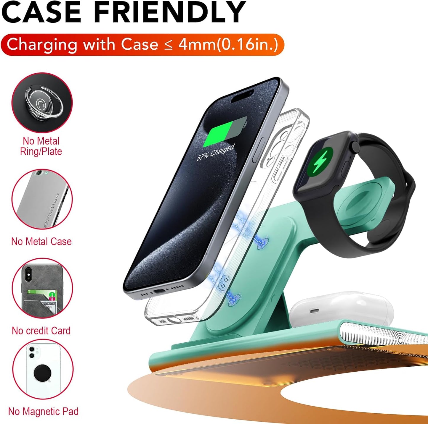 3 in 1 Charging Station for iPhone 17 - Wireless Charger for Apple Products for iPhone 17 16 15 14 13 12 11 Pro Max - Foldable Wireless Charging Station Dock Stand for iWatch Series & AirPods(Green)