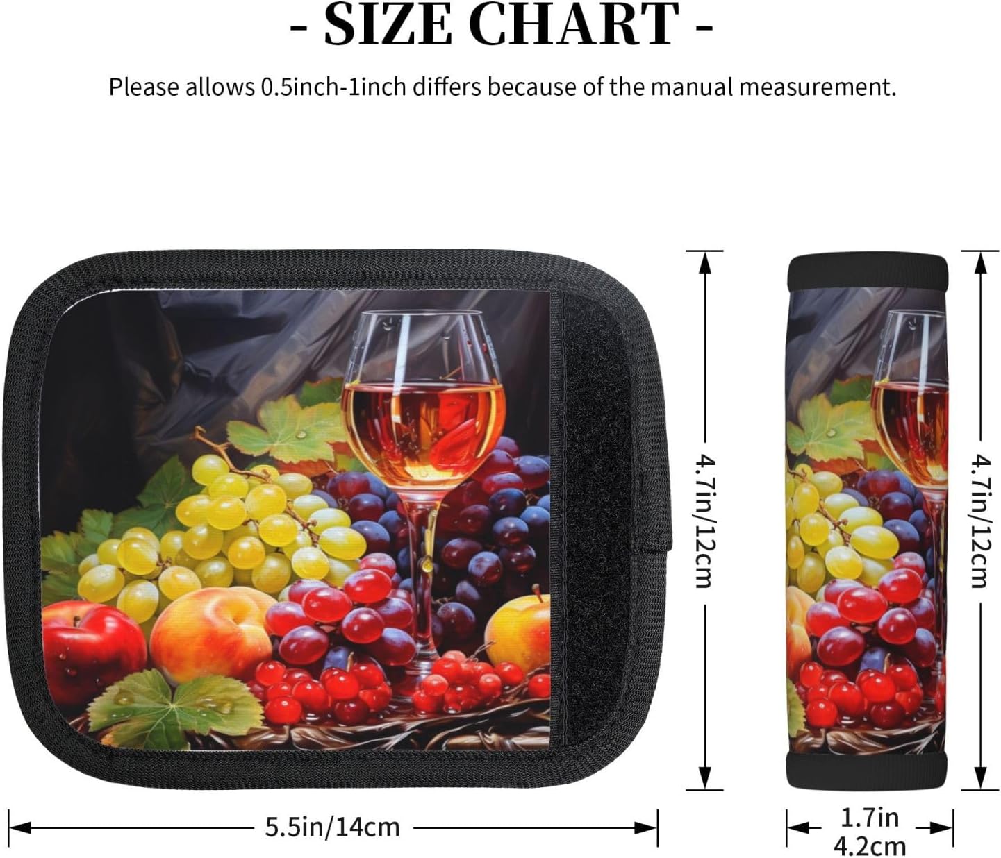 Luggage Handle Wraps Grape Wine Glass Fruits Art Painting Luggage Identifiers Soft Neoprene Luggage Handle Wraps For Suitcase Trolley Handle Grip Cover 2 Pack Luggage Tags