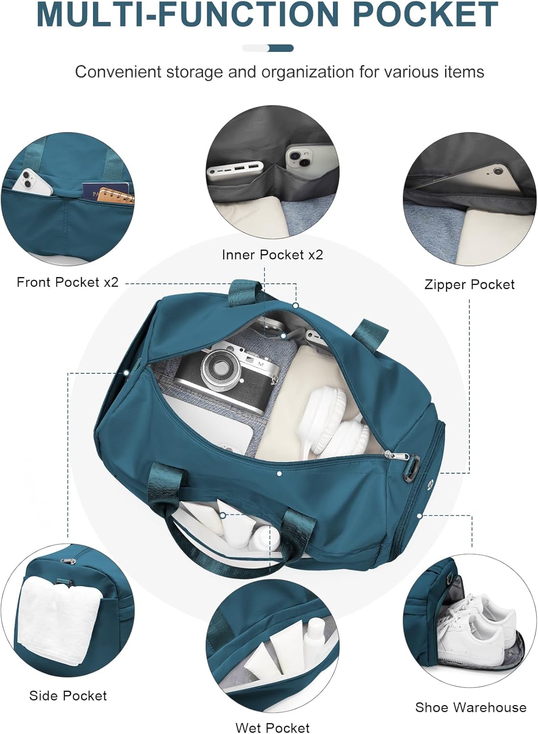 Gym Bag for Women Men, Sport Duffel Bag with Toiletry Bag & Shoe Compartment,Waterproof Travel