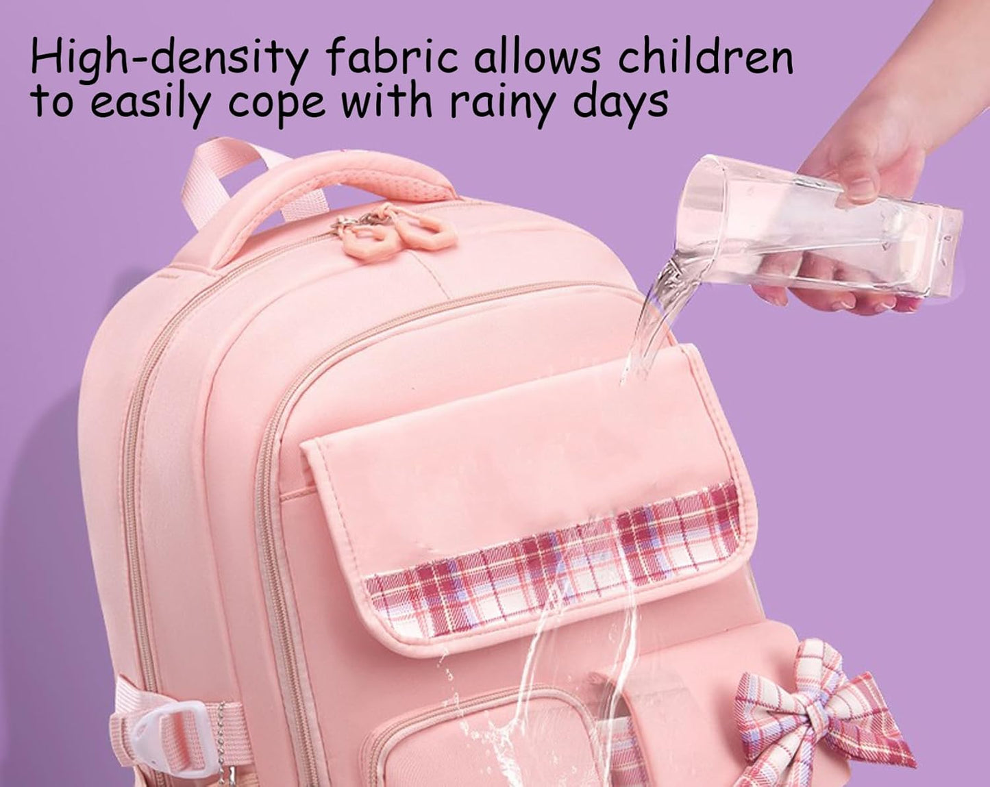 5Pcs Pink Backpack for School Girls - Kids Schoolbag for Elementary School Kawaii Bookbag for Cute Plaid Girls Daypacks for Students Teen Kids Casual Travel Bag (Pink Plaid)