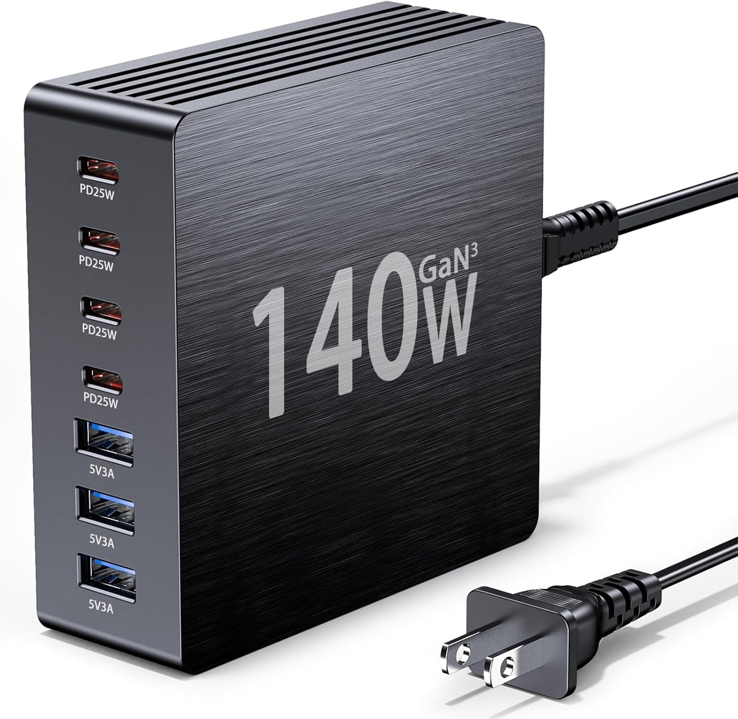 USB C Charger Block, 140W GaN III 7-Port Fast Charging Station for Multiple Devices, PD 3.0 USB Wall Charger Power Strip Charging Hub Travel Adapter Plug for iPad iPhone Samsung, 1 Pcs
