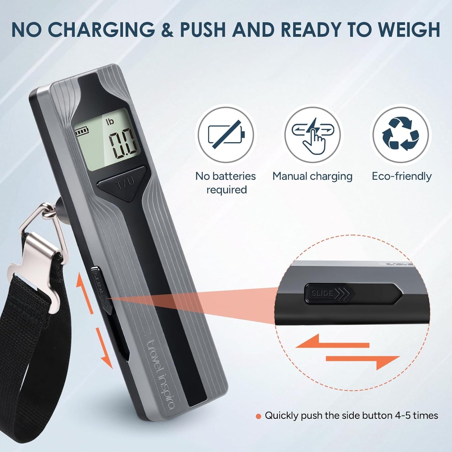 travel inspira Luggage Scale Battery-Free, Travel Essentials, Portable Handheld Suitcase Weight Scale for for Travel Accessories, 110lbs/50kg