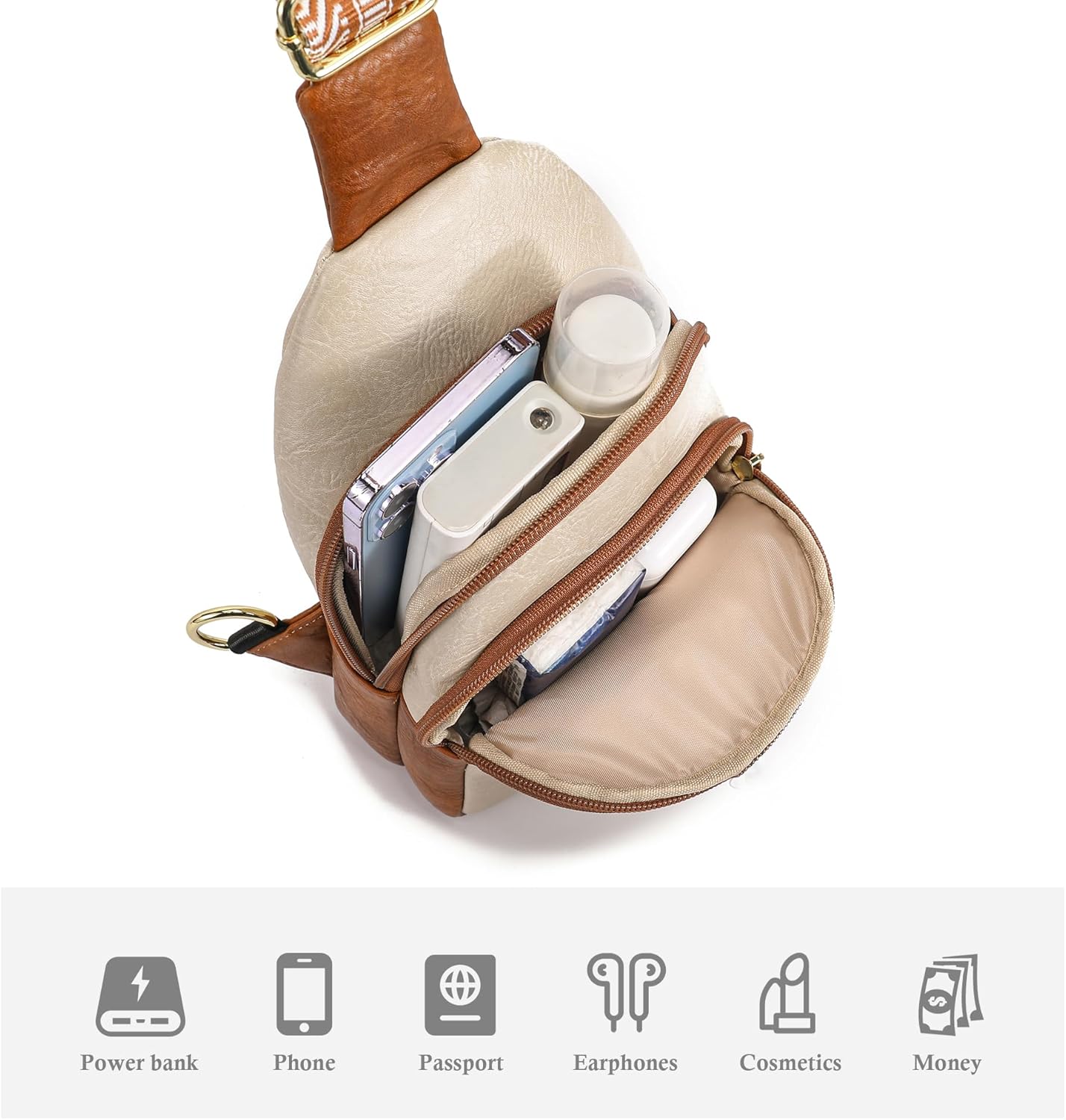 INICAT Crossbody Sling Bags Travel Cross Body Purses Faux Leather Fanny Packs Chest Bag for Women
