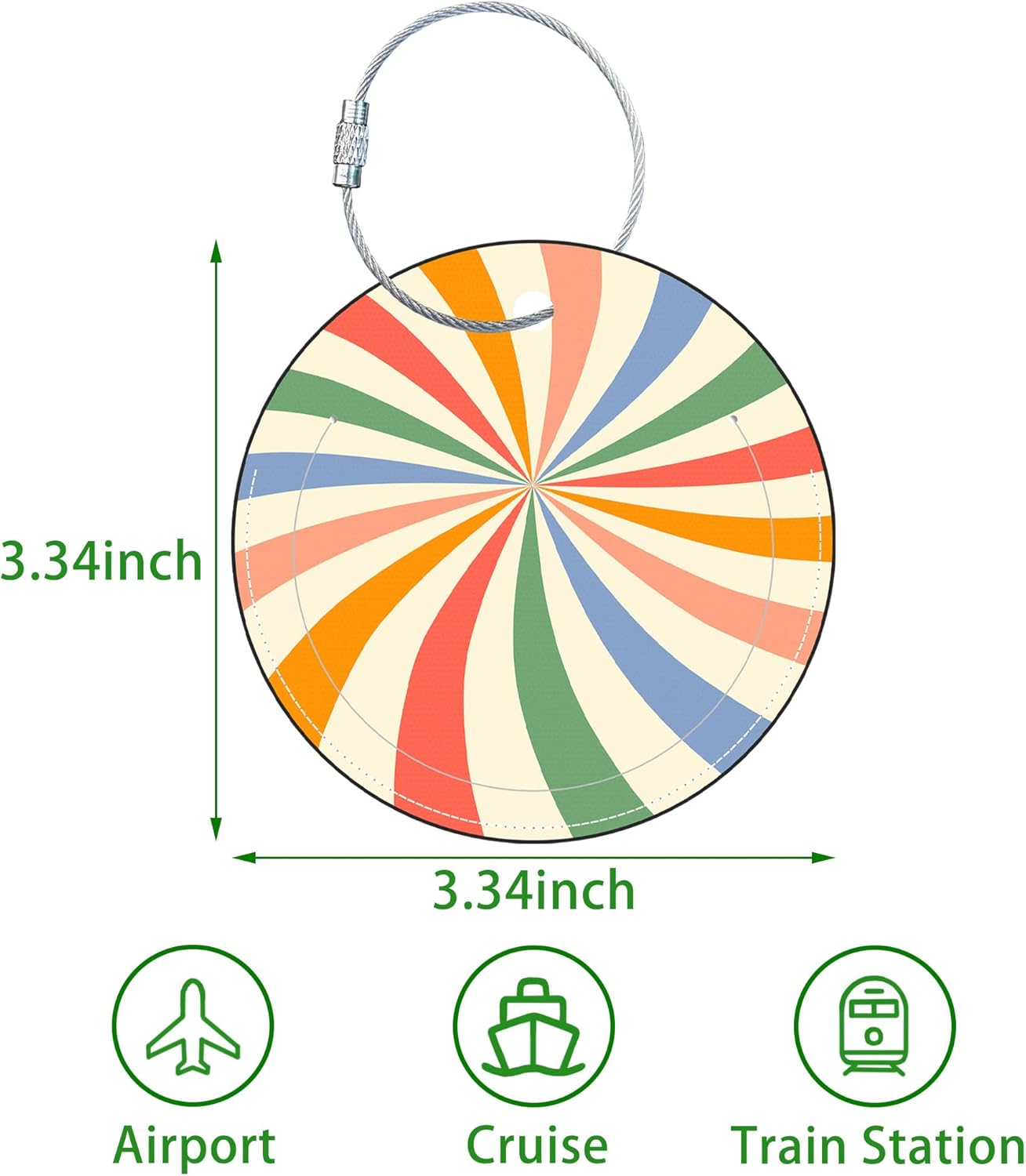 Round Cute Luggage Tags 2 Pack Colorful Abstract Retro Wavy Creative Baggage Tags,Cruise Travel Baggage Suitcases Tag with Stainless Steel Loop ID Tag Privacy Flap
