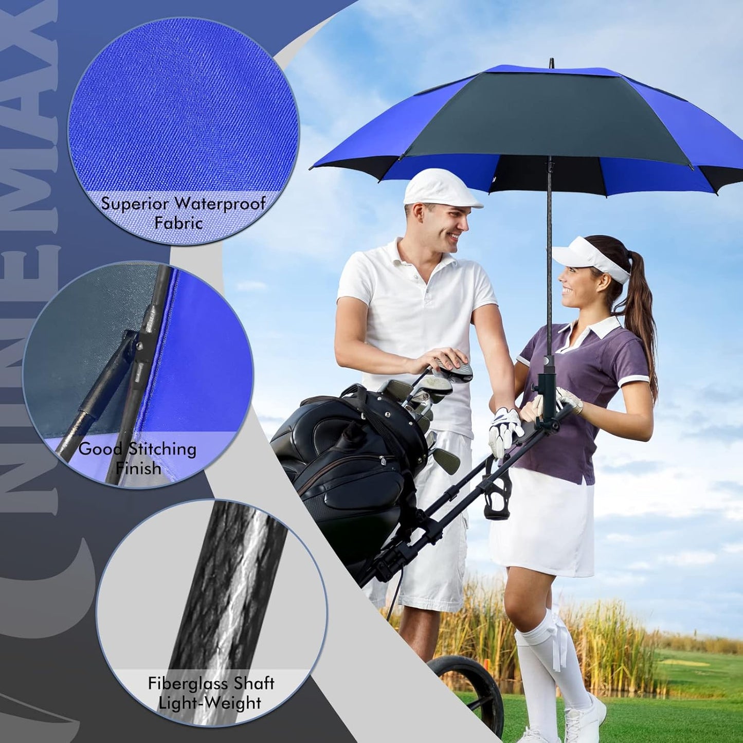 NINEMAX Golf Umbrella 51/54/62/68 Inch Automatic Open, Large Double Canopy Vented Oversize Stick Umbrellas Extra Large Windproof Waterproof for Rain