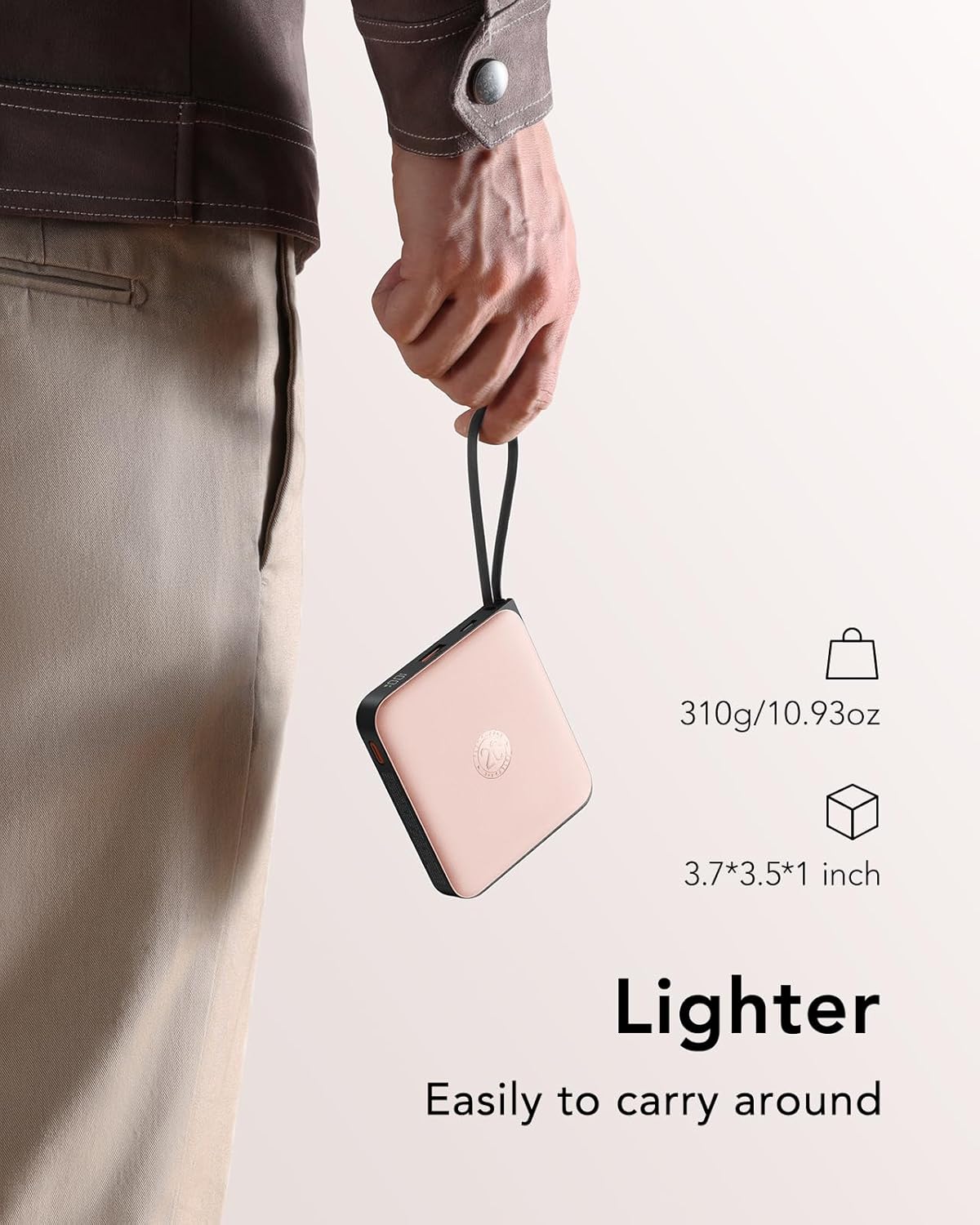 VRURC 20000mAh Power Bank Built-in Cables, Travel Essentials, Portable Charger 22.5W Fast Charging USB C Battery Pack, Phone Battery for iPhone 17 15 14 13 12 11 x Samsung Android Phone,Pink(1 Pack)