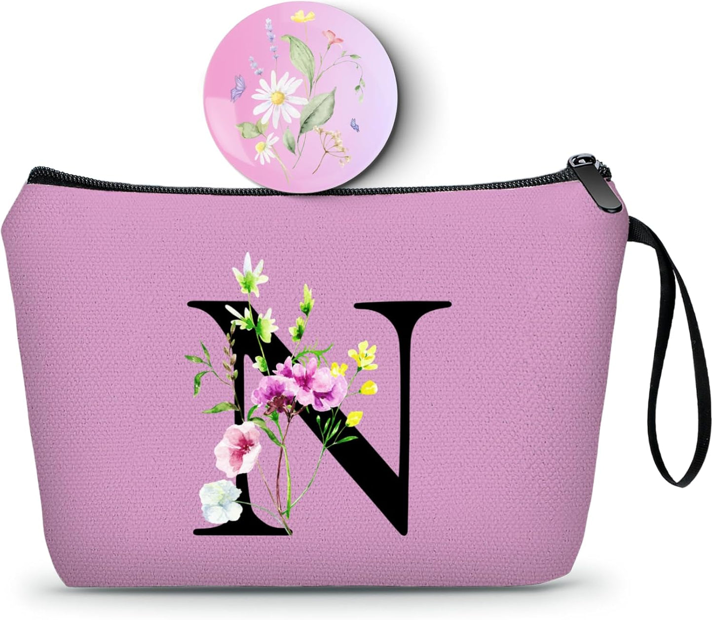 Appreciation Initial Monogram Gifts for Sisters from Sister Employees Team Bride Womens Unique Mom Personalized Makeup Cosmetic Bag with Mirror Mothers Day Christmas Graduation N