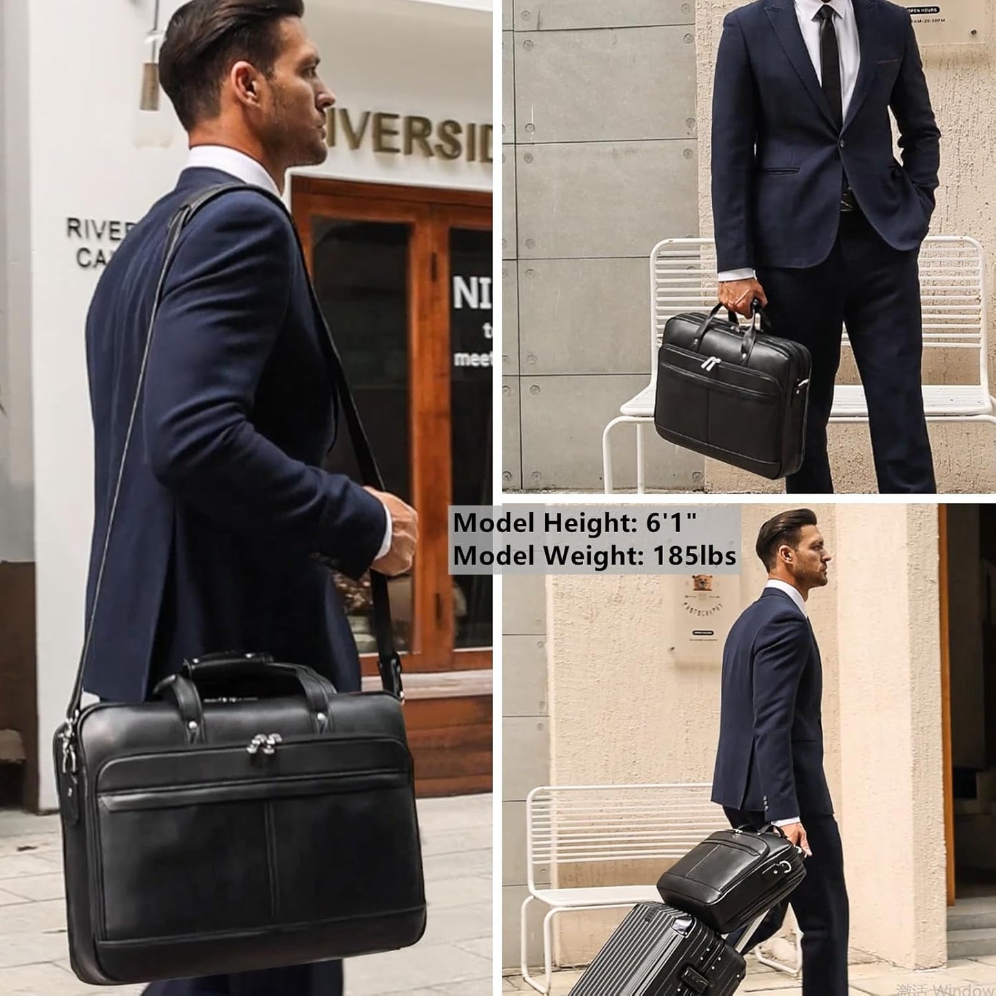 Leather Briefcase for Men 17 Inch Laptop Crossbody Shoulder Messenger Bag Attache Case for Business