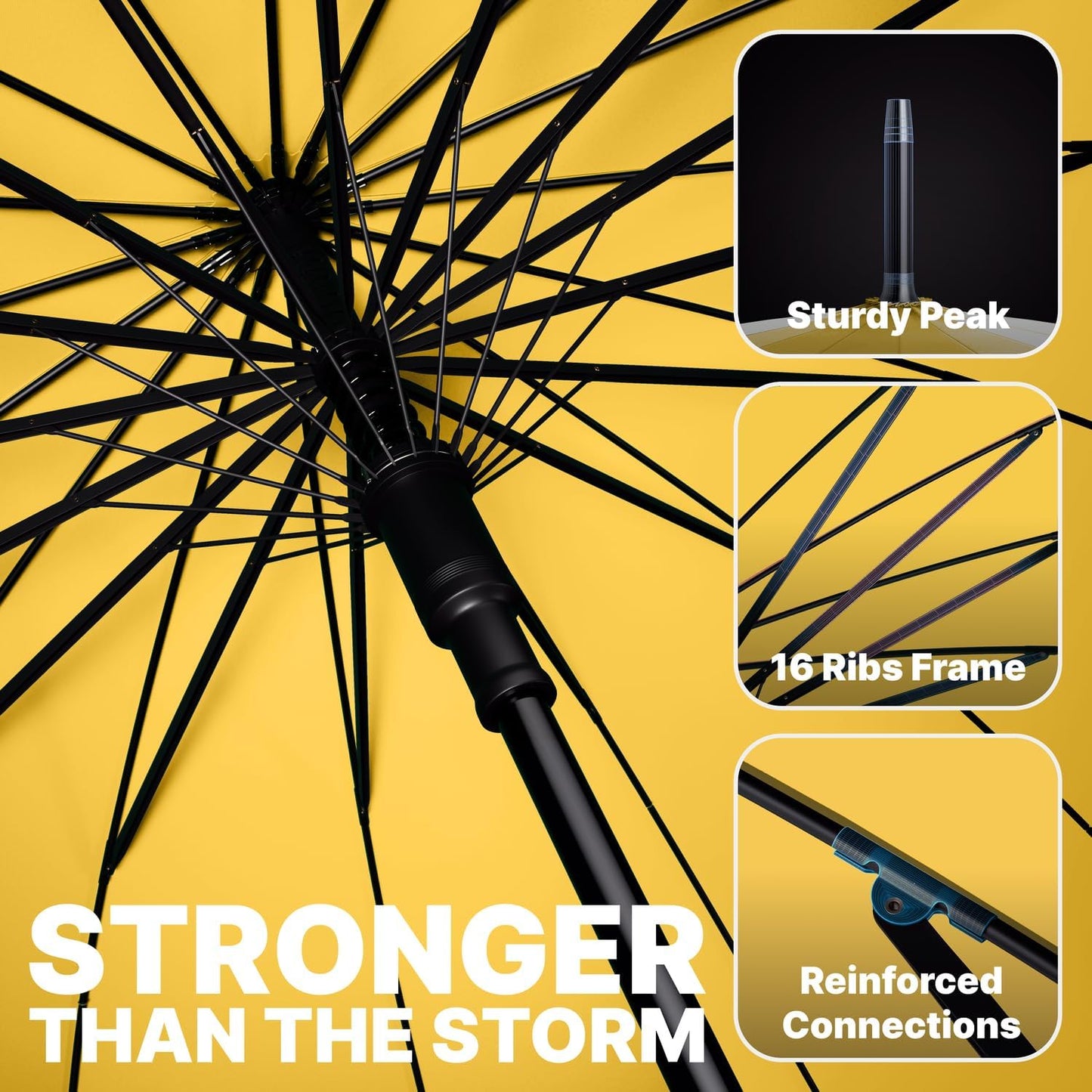 Royal Walk Windproof Large Umbrella for Rain 54 Inch Automatic Open for 2 Persons Wind Resistant Big Golf Umbrellas for Adult Men Women Classic Wooden Handle Fast Drying Strong 16 Ribs Travel 120cm