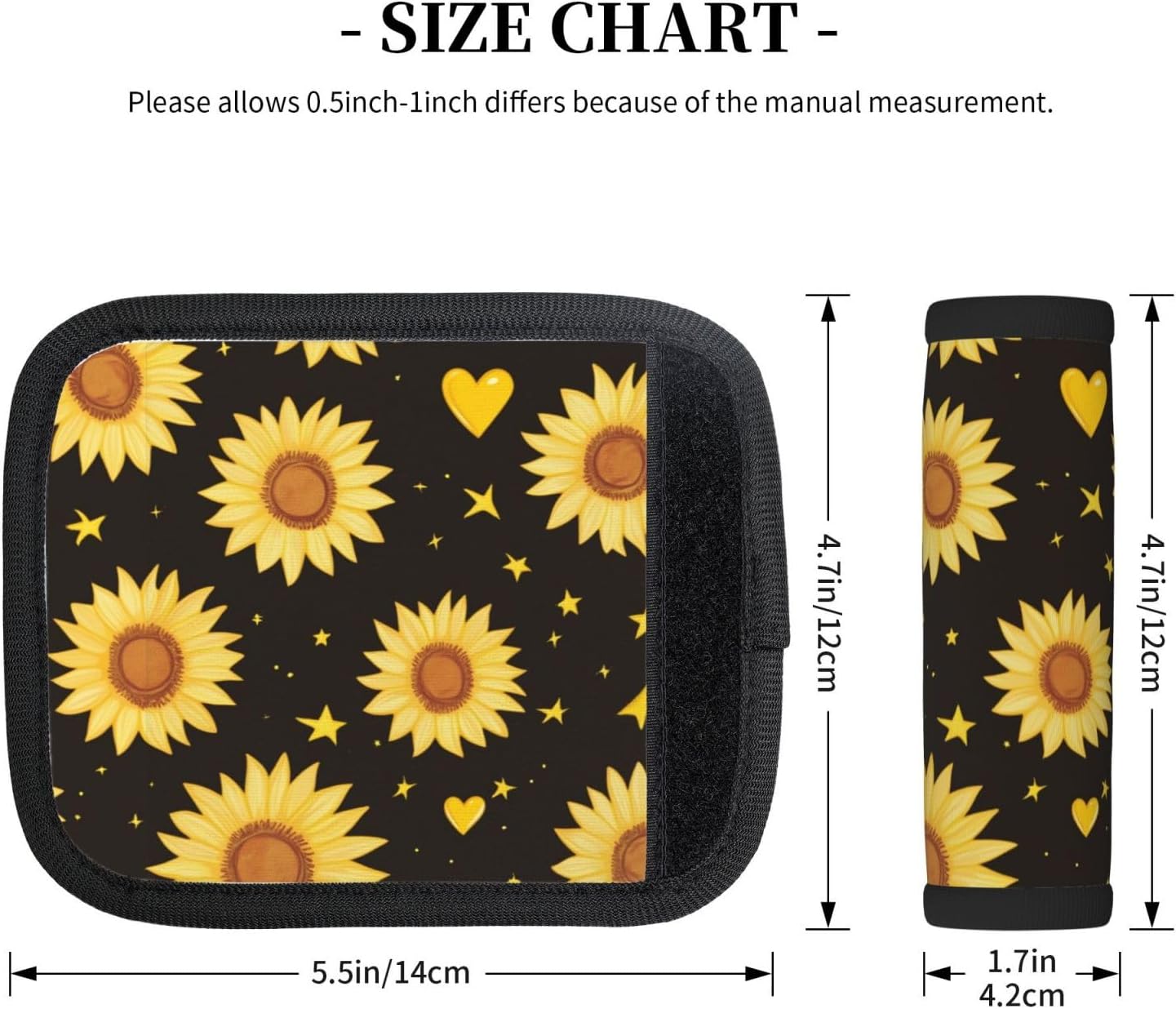 Yellow Sunflowers Stars Heart Luggage Handles Wrap Grips For Suitcases Luggage Travel Accessories For Airplane 2pcs