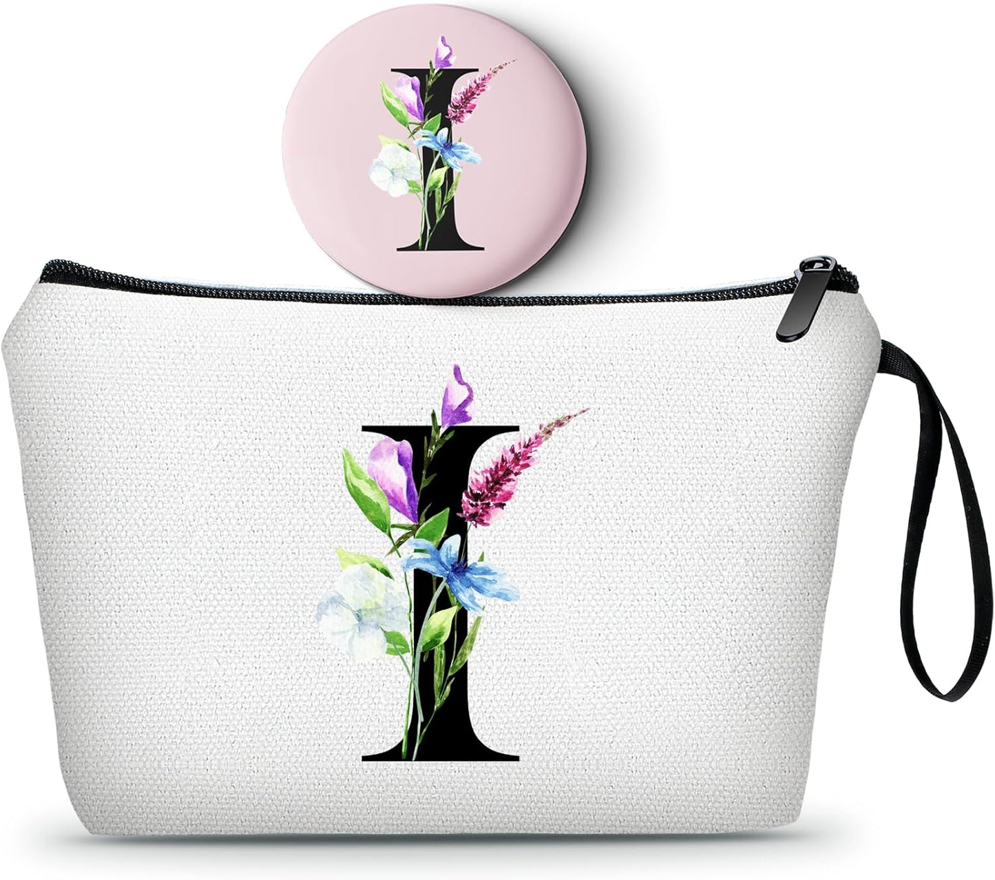 SEAMOON Bride to be Birthday Womens Unique Initial Monogram Gifts for Women Mom Personalized Travel Makeup Cosmetic Bag with Mirror Valentines Mothers Day Christmas Graduation I