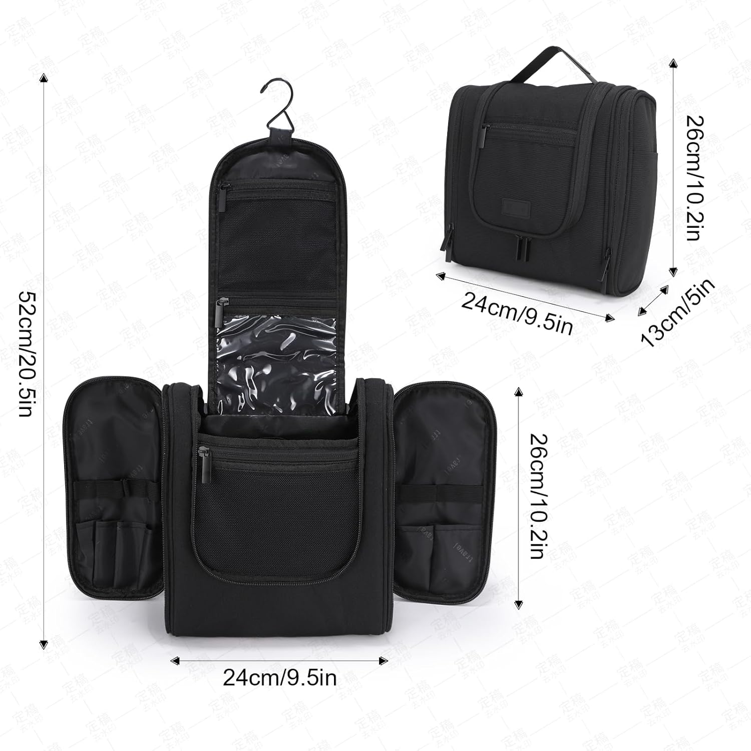 Hanging Toiletry Bag with Hook, Travel Cosmetic Makeup Bag Organizer for Accessories, Shampoo
