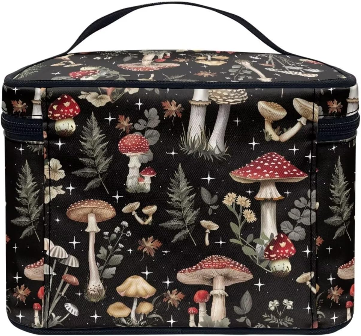 JoyLamoria Bronwn Mushroom Print Travel Makeup Bag Cute Mushroom Brush Bag Toiletry Bag for Women