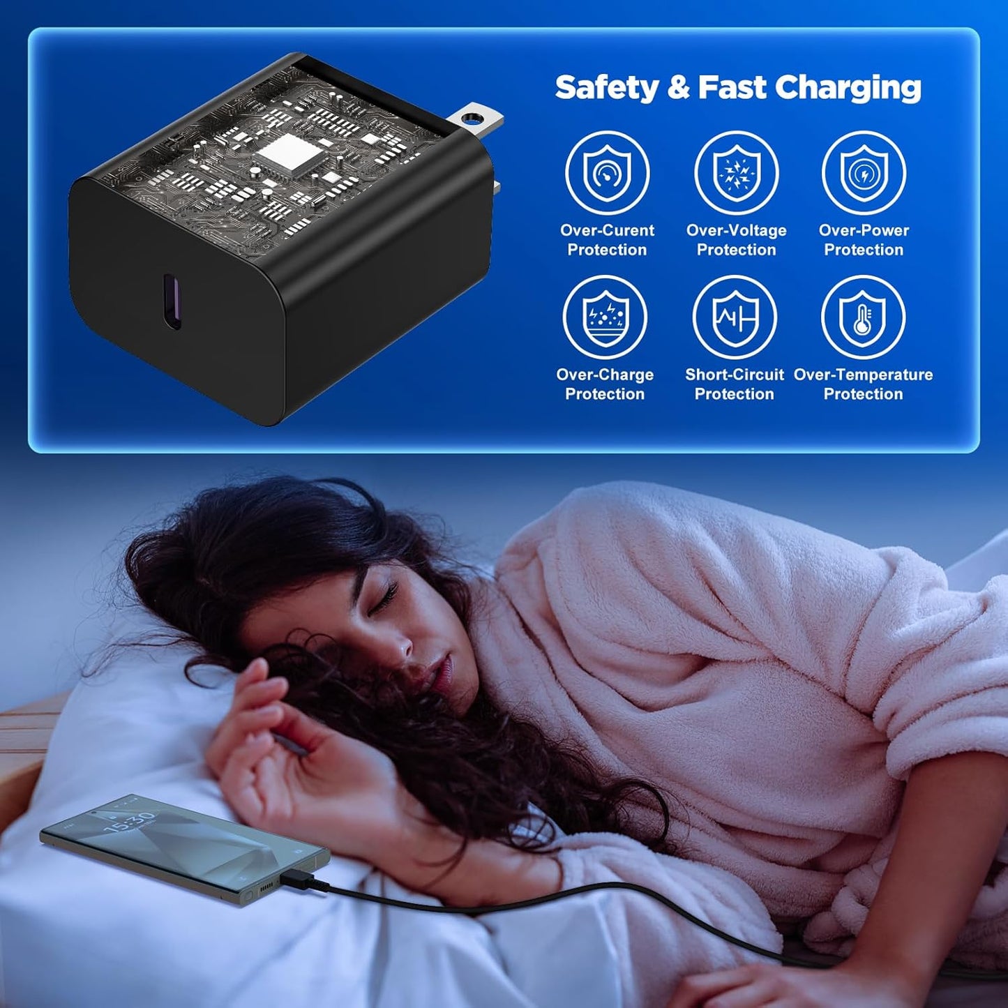 45W Super Fast Charger with Long USB C to C Cable 10ft, Type C Wall Block Plug and Android Phone Charging Cord for Samsung Galaxy S25/S24 Ultra/S23+/S22 Plus/S21/S20/Note 20/10/iPhone 17 16 15 Pro Max