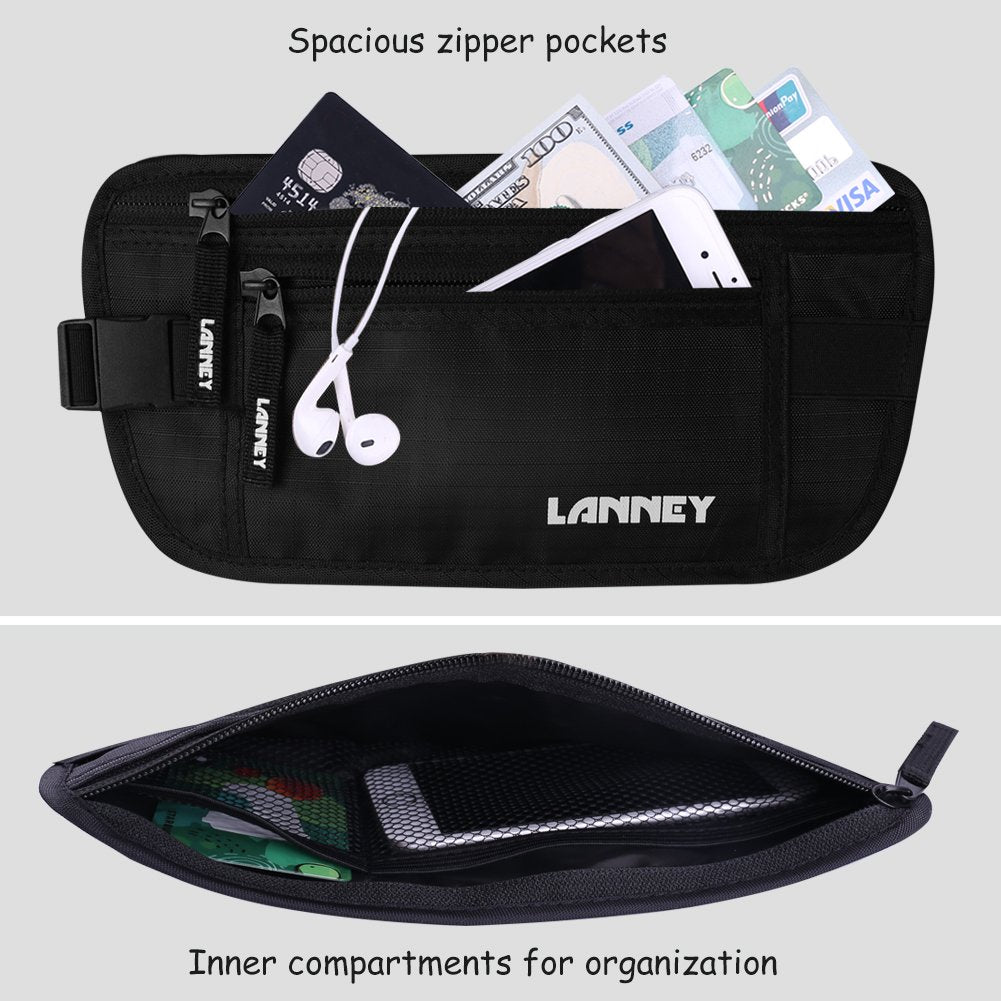 Travel Money Belt RFID Blocking Waist Wallet Waterproof Hidden Stash for Men Women, Under Clothes