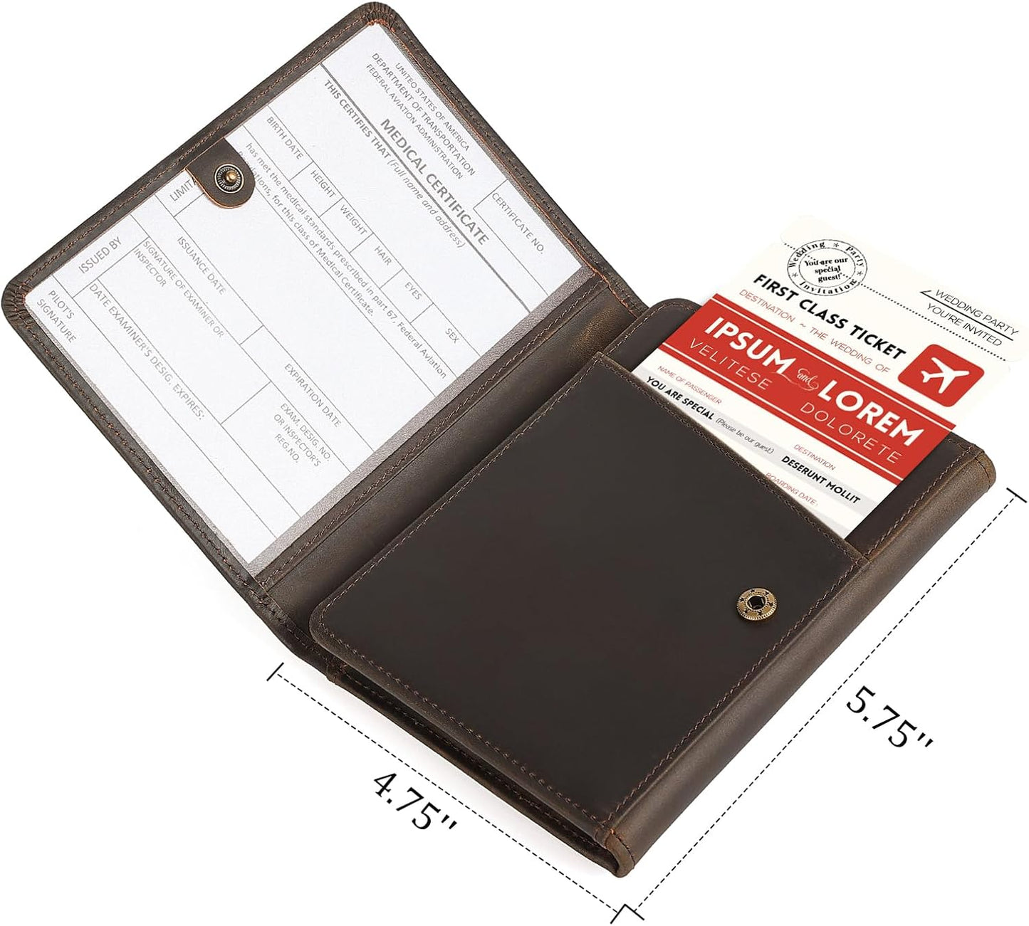 Polare Full Grain Leather Pilot Wallet Passport Holder RFID Blocking Trifold Wallet for Men Travel Cover Document Organizer for Aviation Professionals (Dark Brown with AirTag Slot)