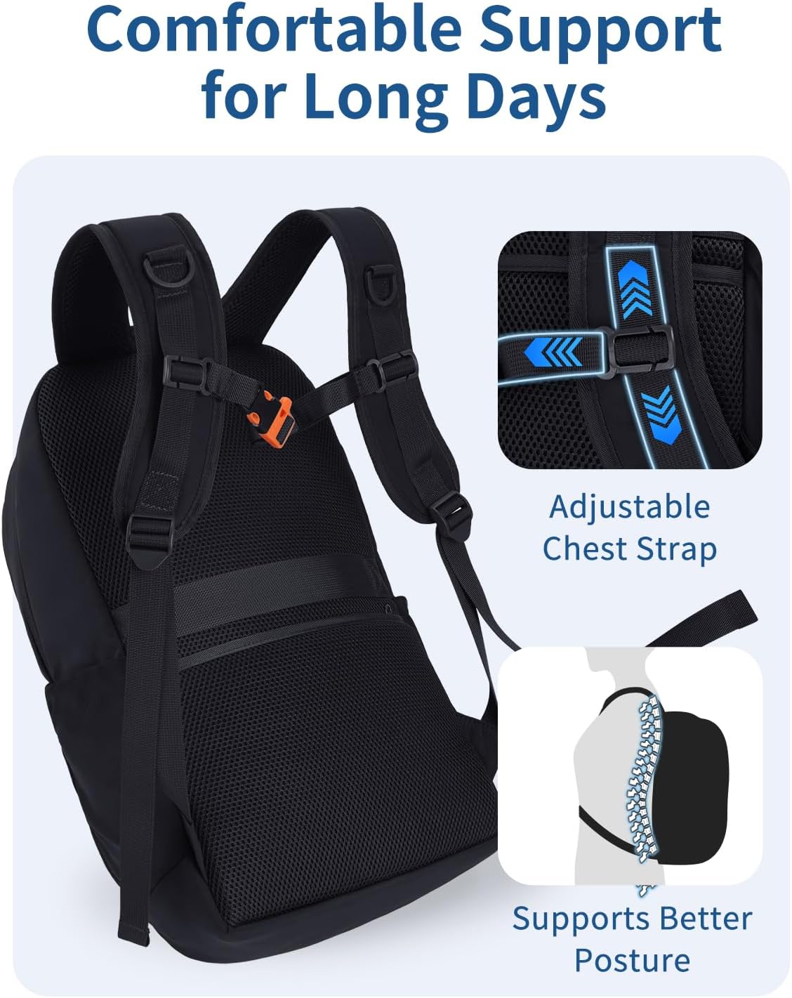 WANDF 15.6-Inch Laptop Backpack for Women, Travel Backpack Water-Resistant Lightweight College Backpack for Work Casual Business Weekender (Black)