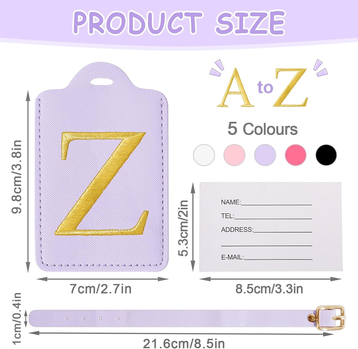 Personalized Initial Letter Luggage Tags for Suitcases,Suitcase Identifier Baggage Tag,Cute Travel Luggage Tags,Best Gift Wedding Birthday for Couples Honeymoon Friend Family Vacation(Purple Z)