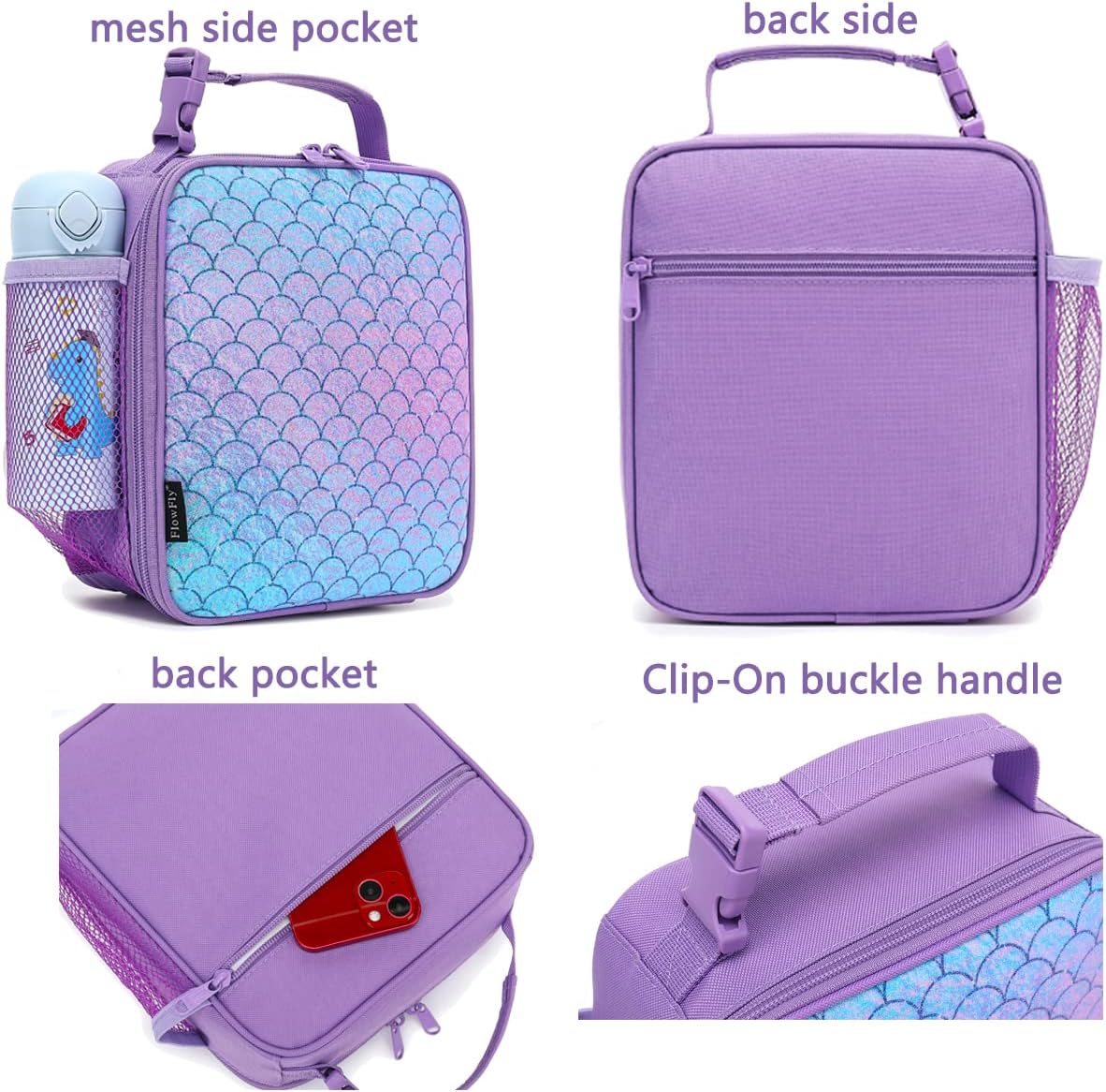 FlowFly Kids Lunch box Insulated Soft Bag Mini Cooler Back to School Thermal Meal Tote Kit for