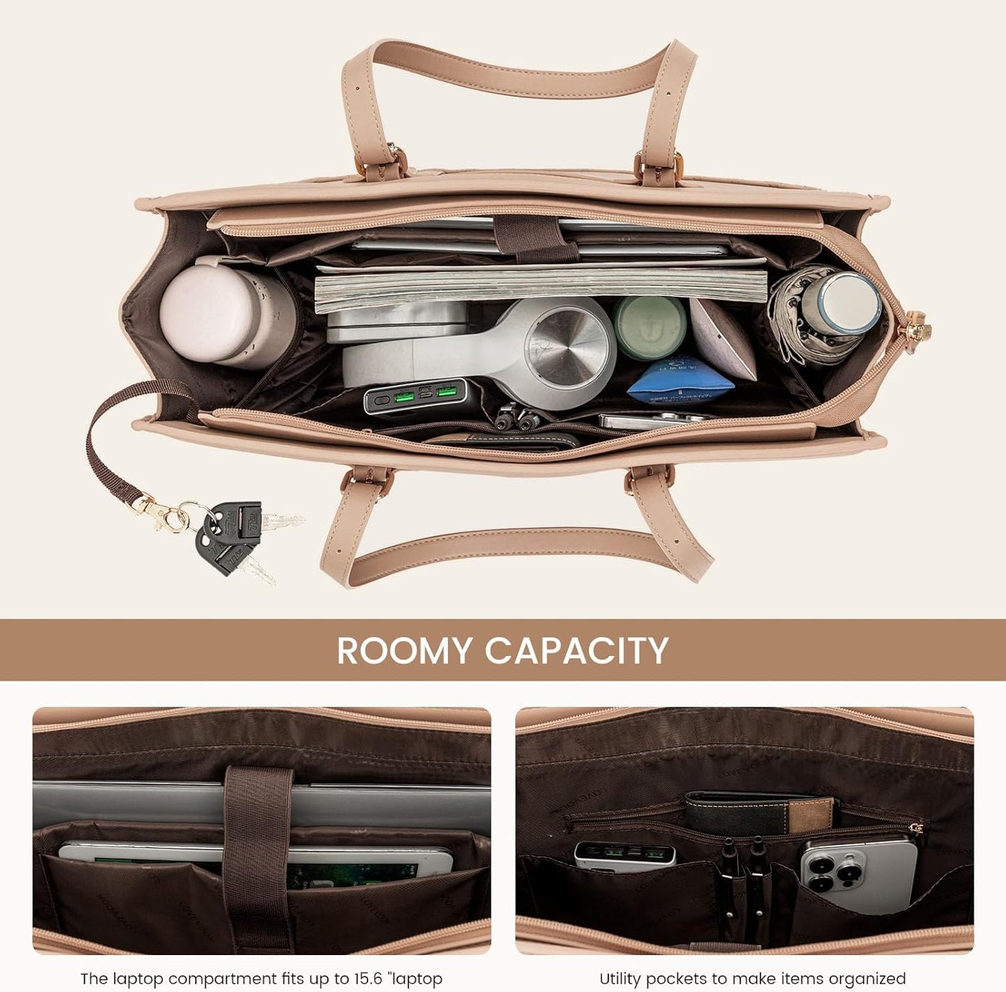 LOVEVOOK Fashion Laptop Tote Bag for Women, Khaki