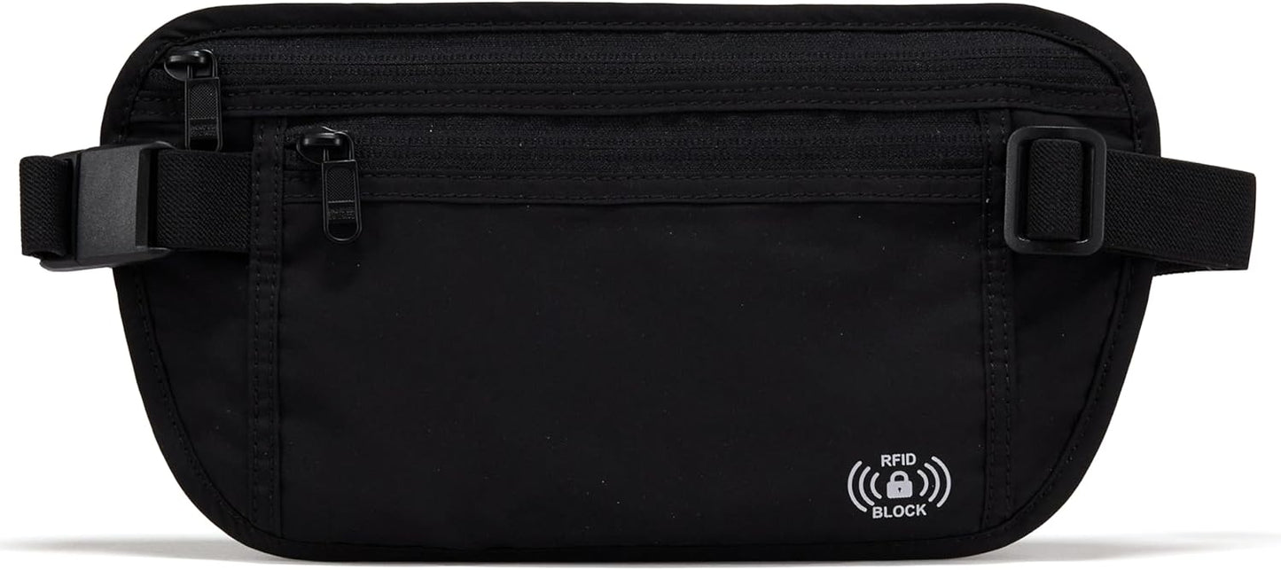 Pander RFID Blocking Travel Money Belt – Hidden Waist Pouch for Passport, Cash, Cards, Slim Belt Bag for Men and Women,