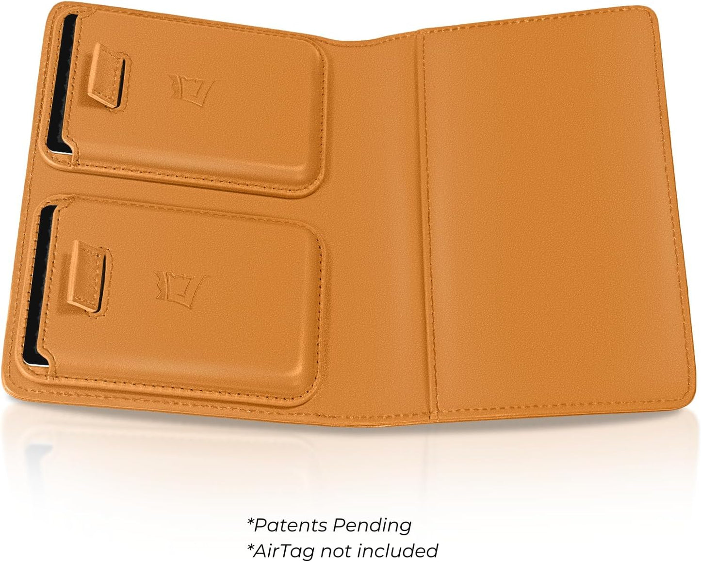 Kings Loot Passport Holder Wallet – RFID Blocking Leather Travel Wallet with Built-in Airtag Holder – Holds 1-6 Cards & Passport – Easy Pull Tab – Slim & Stylish Wallets (Cognac/Engraved)