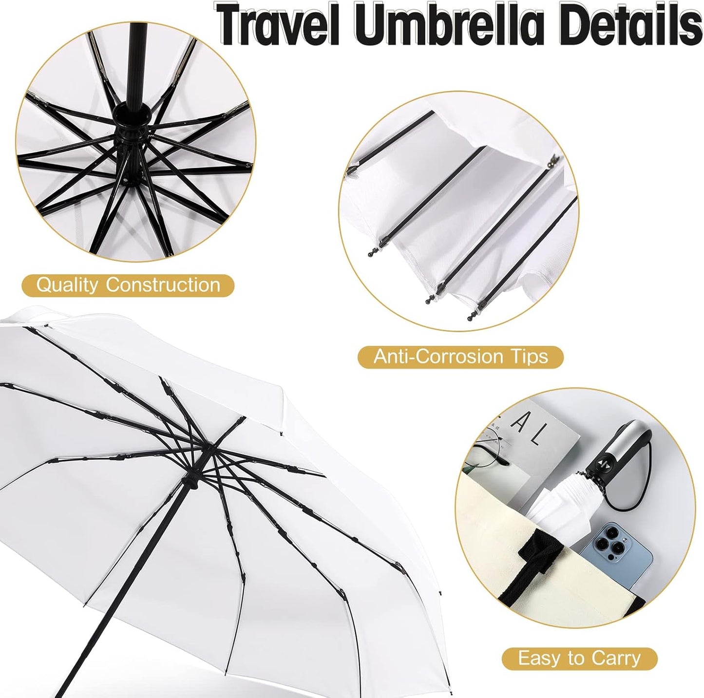 LEIFIDE 10 Pack Collapsible Wedding Umbrellas Bulk Compact Set Windproof Travel Rain Umbrellas Folding and Portable Automatic Open Close for 1-2 People, Men and Women, Guests