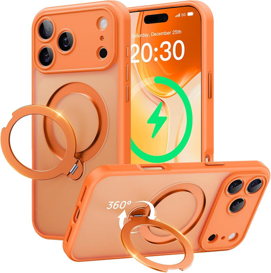 360° Spin Magnetic Stand for iPhone 17 Pro Case, [Fit for MagSafe][Military Protection][Full Camera Protection] Adjustable Kickstand iPhone Case for iPhone 17 Pro 6.3", Cosmic Orange