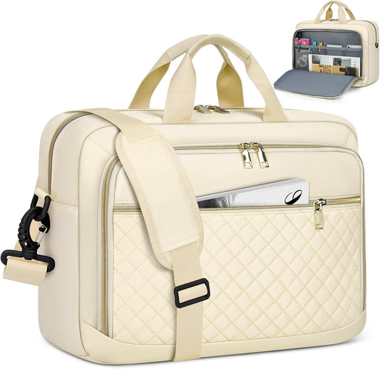 NEWHEY Laptop Bag 17.3 Inch Laptop Briefcase for Women Men Waterproof Shoulder Messenger Bag Large Computer Bag for Business Office Work College, Beige