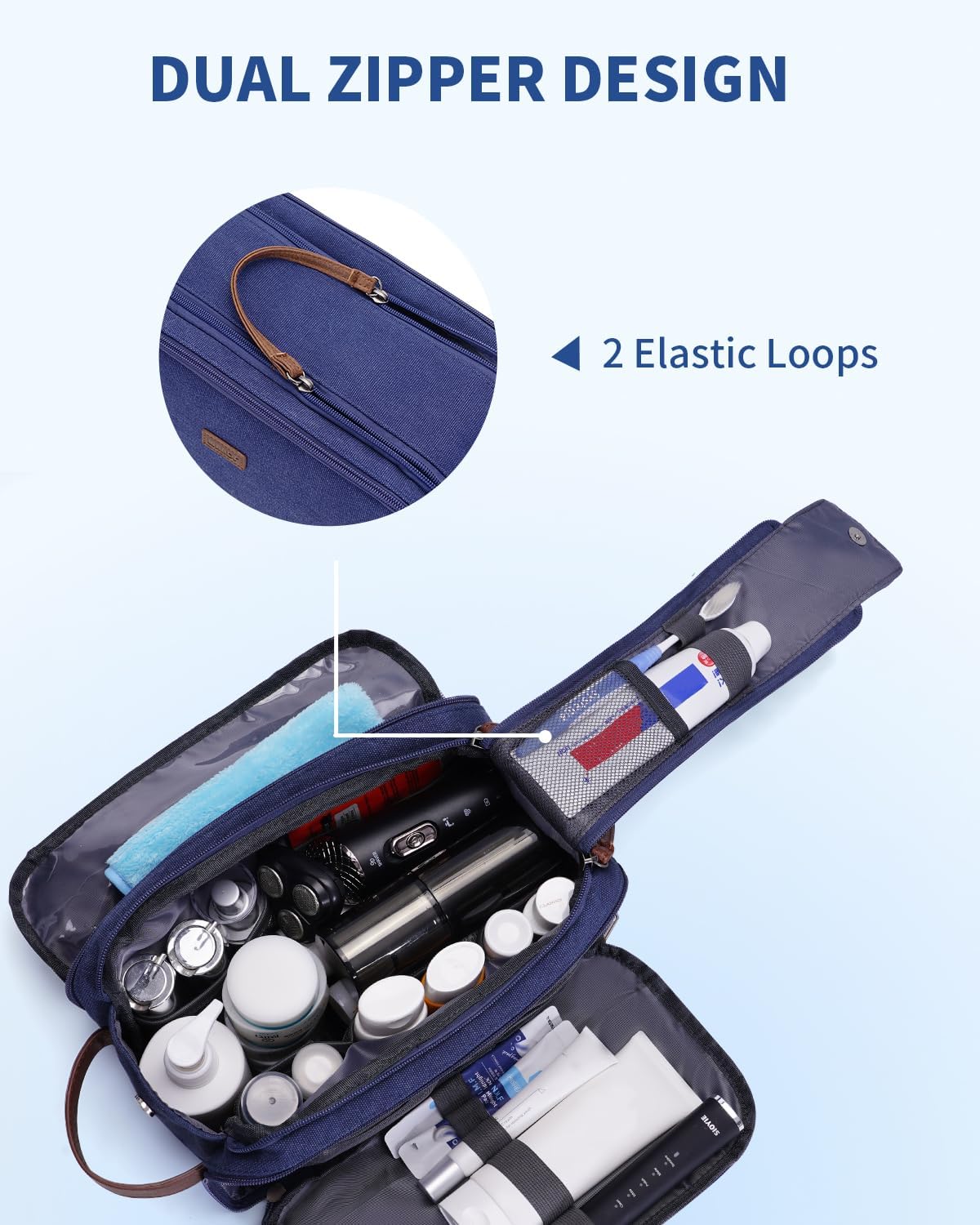 WANDF Toiletry Bag for Men Travel Toiletry Organizer Canvas and Leather Dopp Kit Water-Resistant