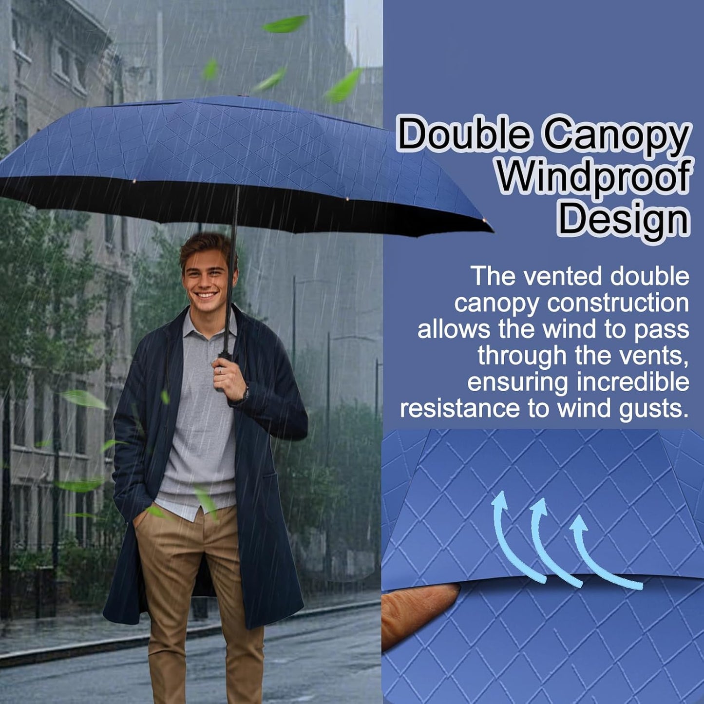 Satol 46/54/62 Inch Large Golf Umbrella, Windproof 10 Ribs Automatic Open/Close Oversize Double Canopy Vented Portable Folding Travel Umbrellas, UPF 50+ Sun & Rain Compact Umbrellas for Outdoor