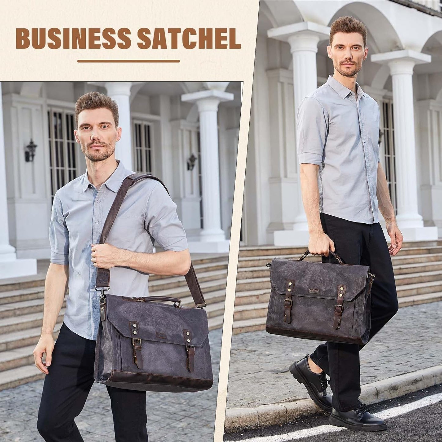 Messenger Bag for Men,Vintage Canvas Leather Canvas Laptop Satchel Shoulder Bag Business Briefcase
