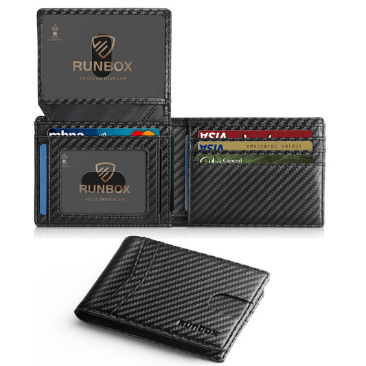 RUNBOX Wallet for Men Slim Leather Bifold RFID Blocking with 2 ID Windows – product image